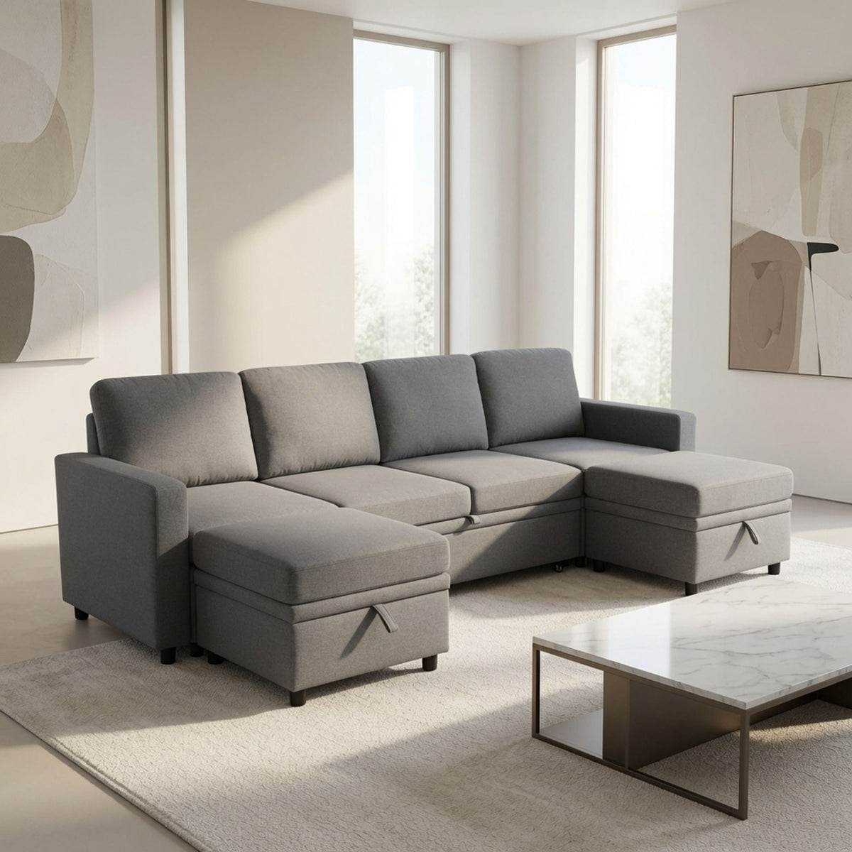 Extra Wide U - Shape Convertible Sleeper Sofa Bed With Dual Storage Ottoman