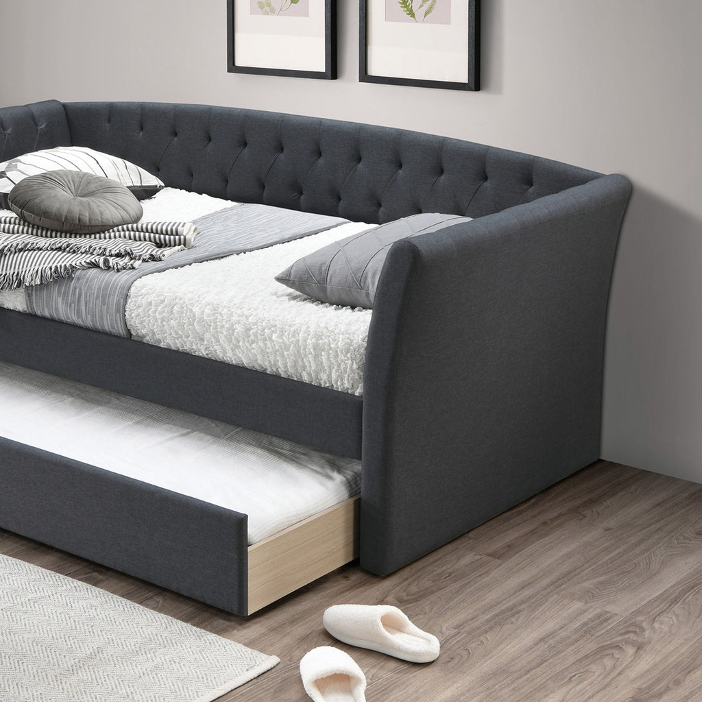 Daybed With Trundle Button Tufted Slat Included - Charcoal