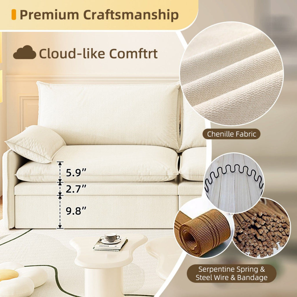 4 Seat Convertible Sleeper Sofa Bed, Modern With Storage