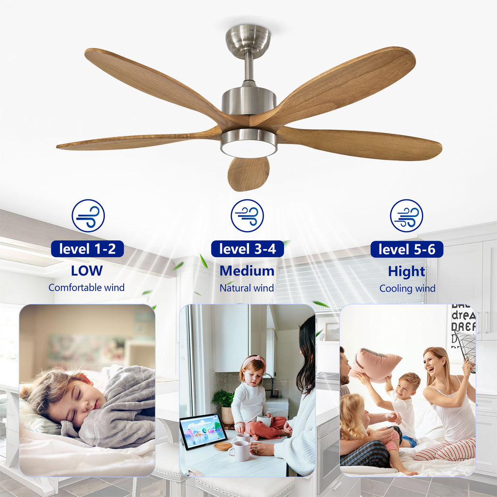 Ceiling Fan With Lights Quiet DC Motor Ceiling Fans 6 Speed Levels - Nickel