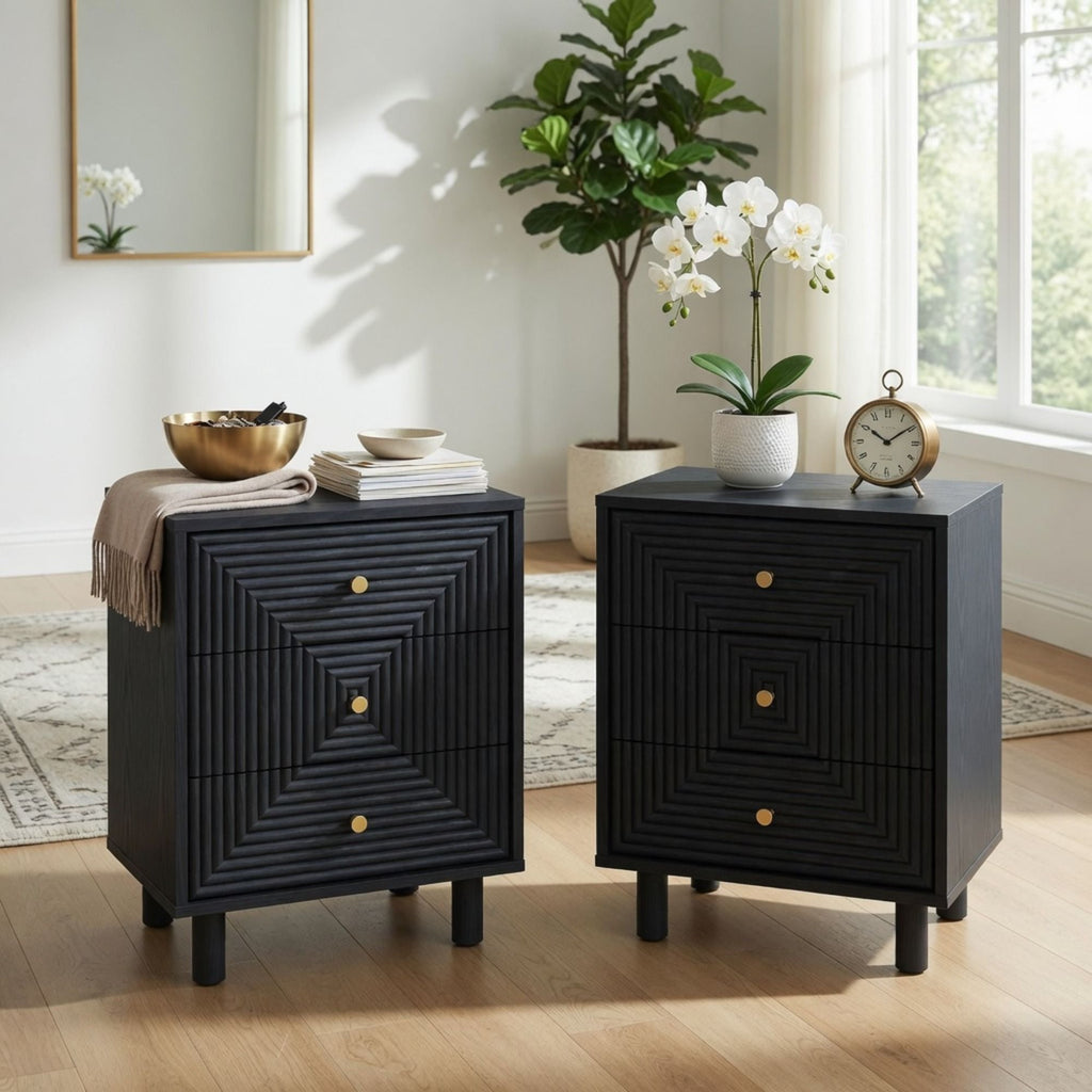 3 Drawer Nightstand - Black - Wood