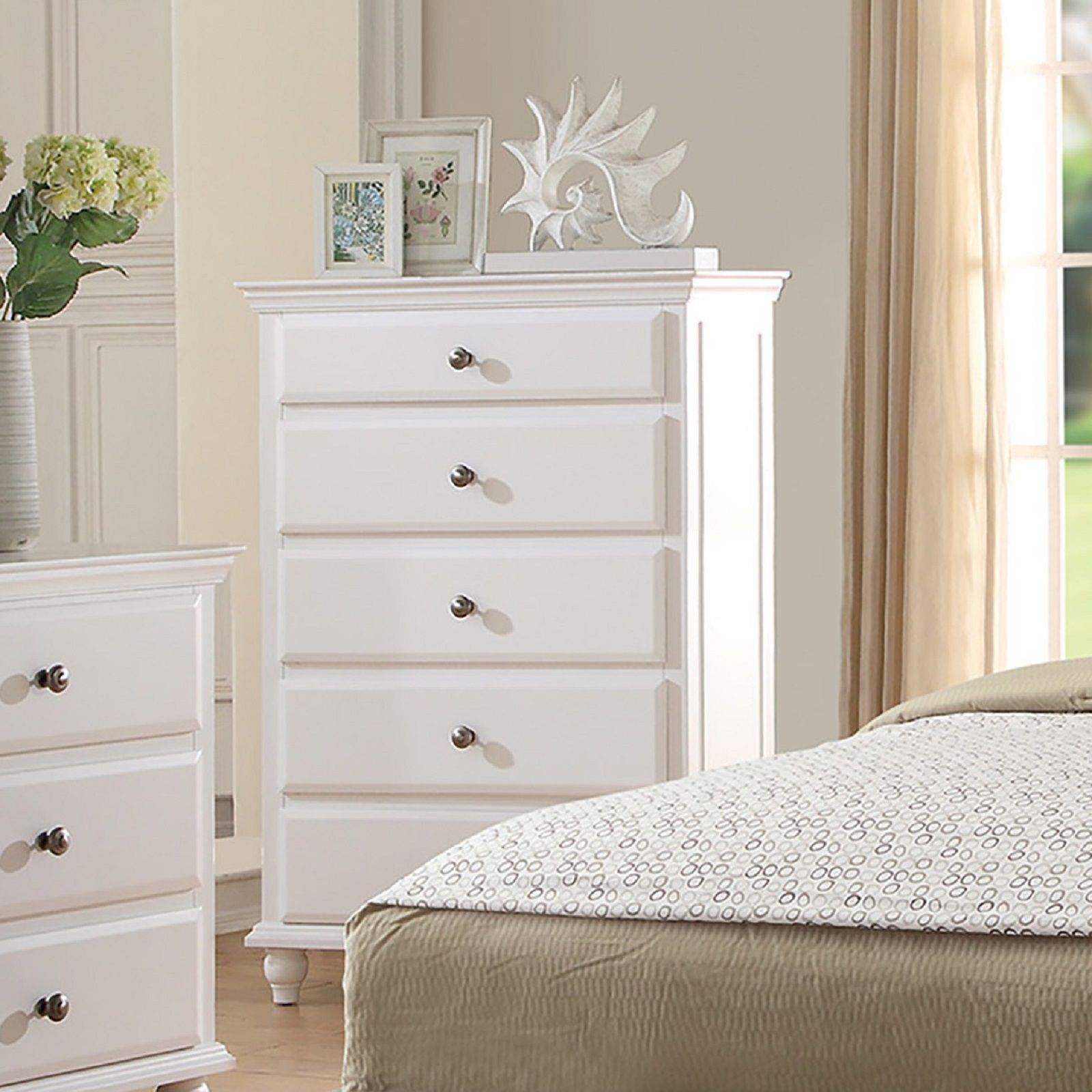 1 Piece Chest 5 Drawers Knob Handles Bedroom Furniture - White