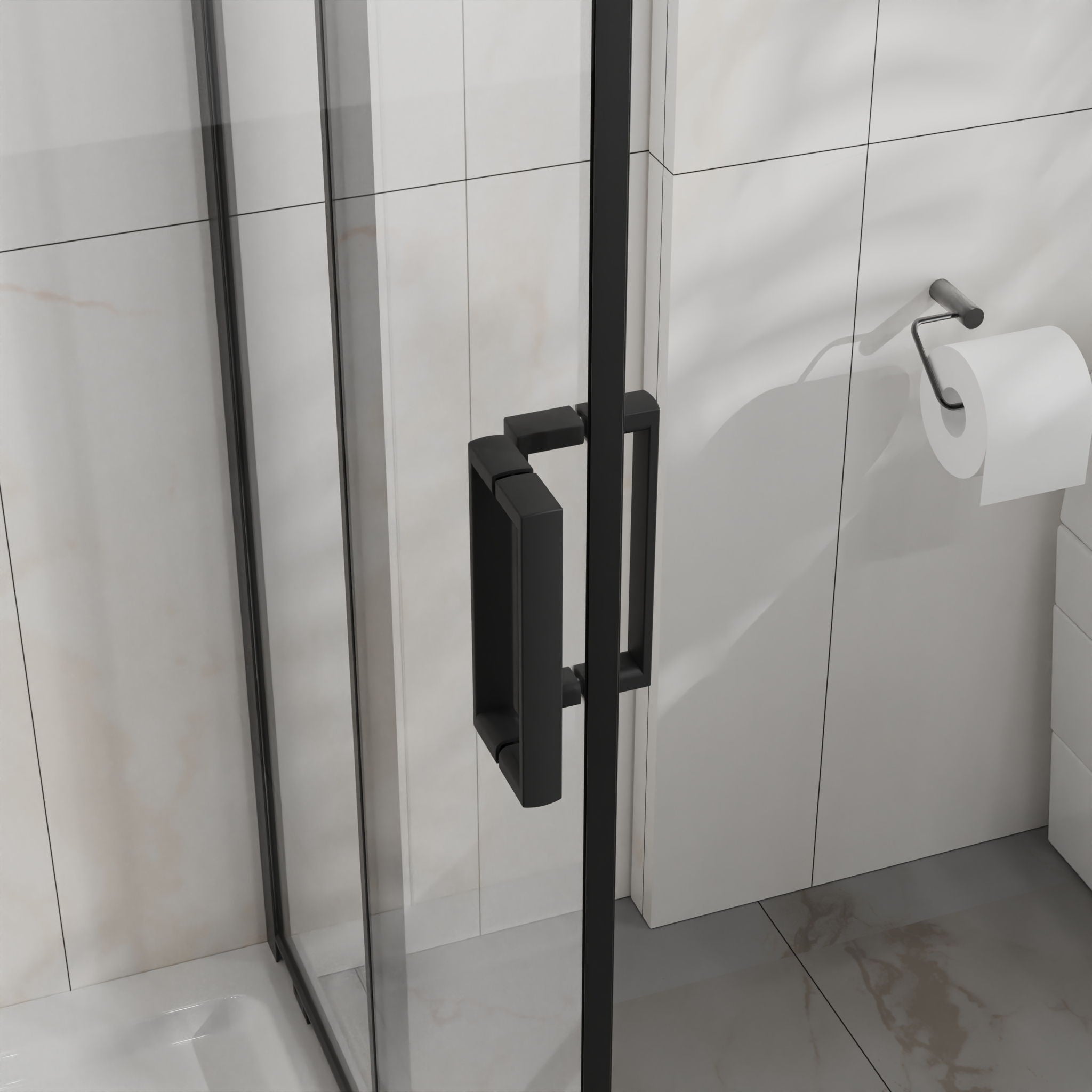 Corner Shower Door, Sliding Shower Enclosure - Matte Black