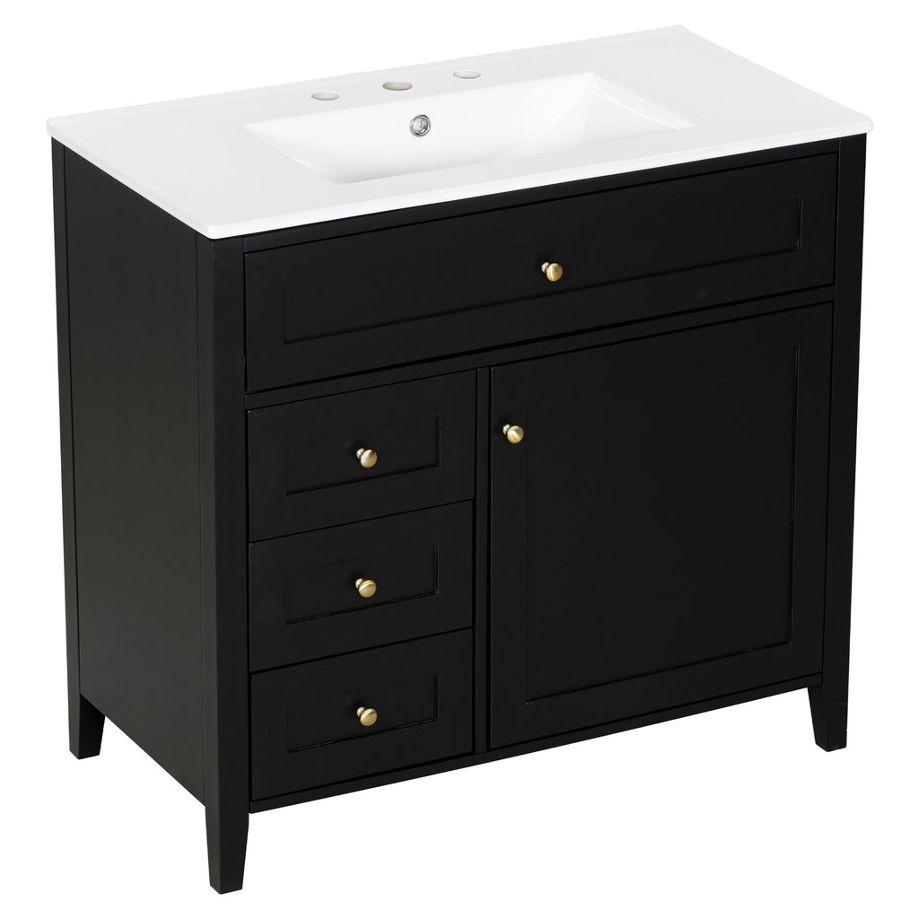 Bathroom Vanity With Sink, 3 Drawers & Cabinet With Adjustable Shelves