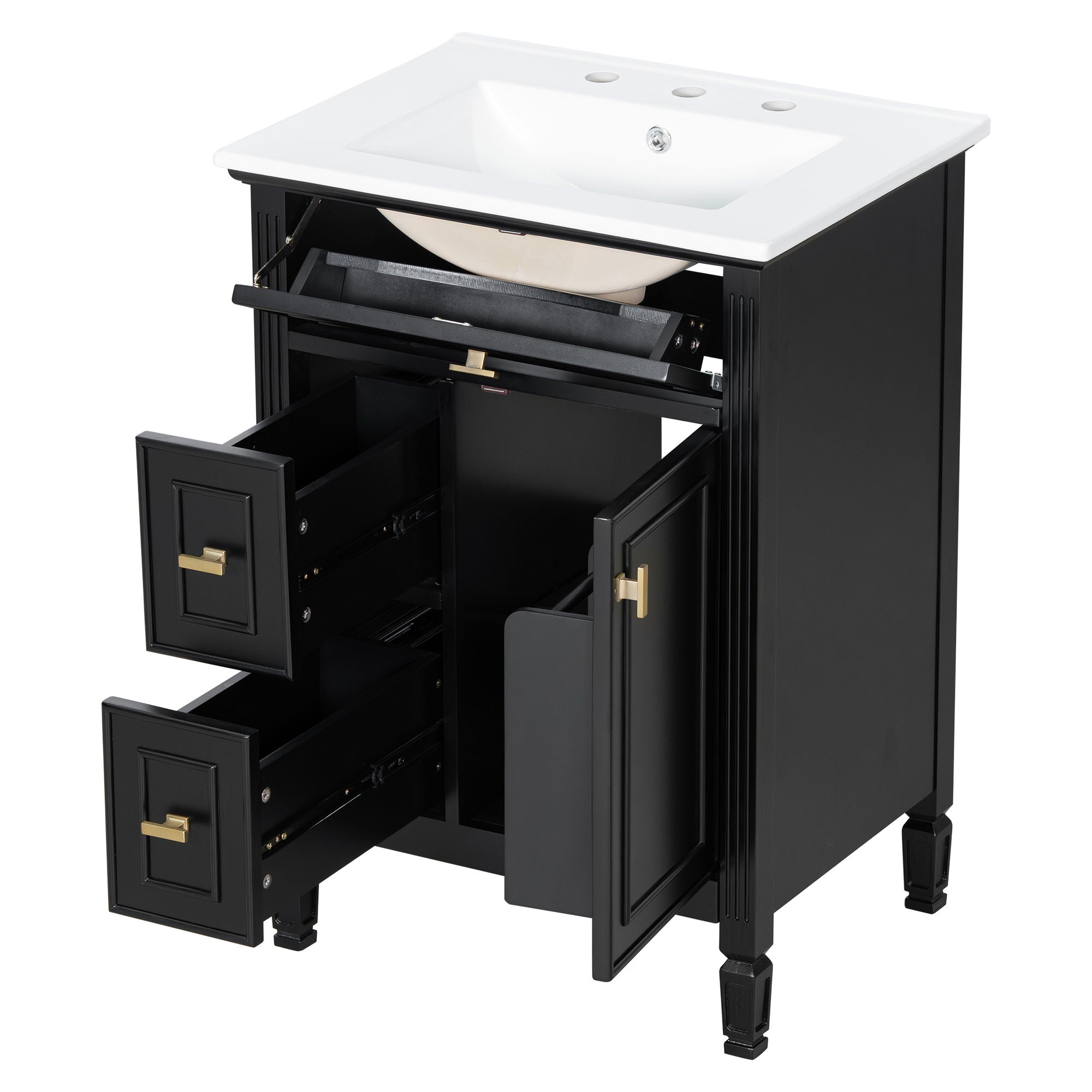 Bathroom Vanity With Sink, Flip Drawer, 2 Drawers, Adjustable Shelf