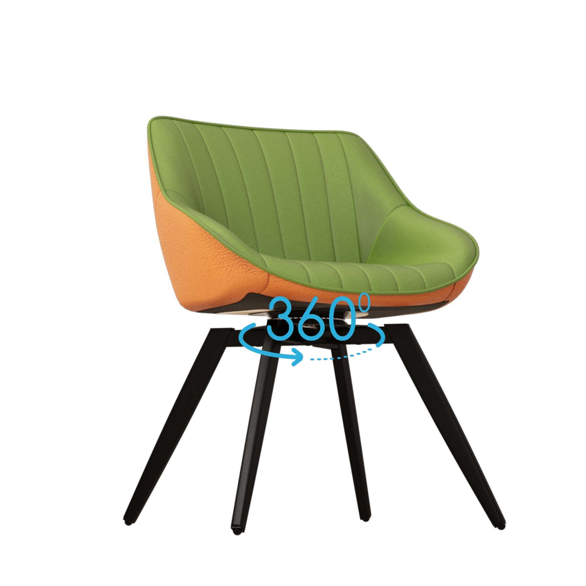 Medieval - Modern Kitchen Dining Chairs (Set of 2) With Black Metal Legs 360° Rotate - Green / Orange