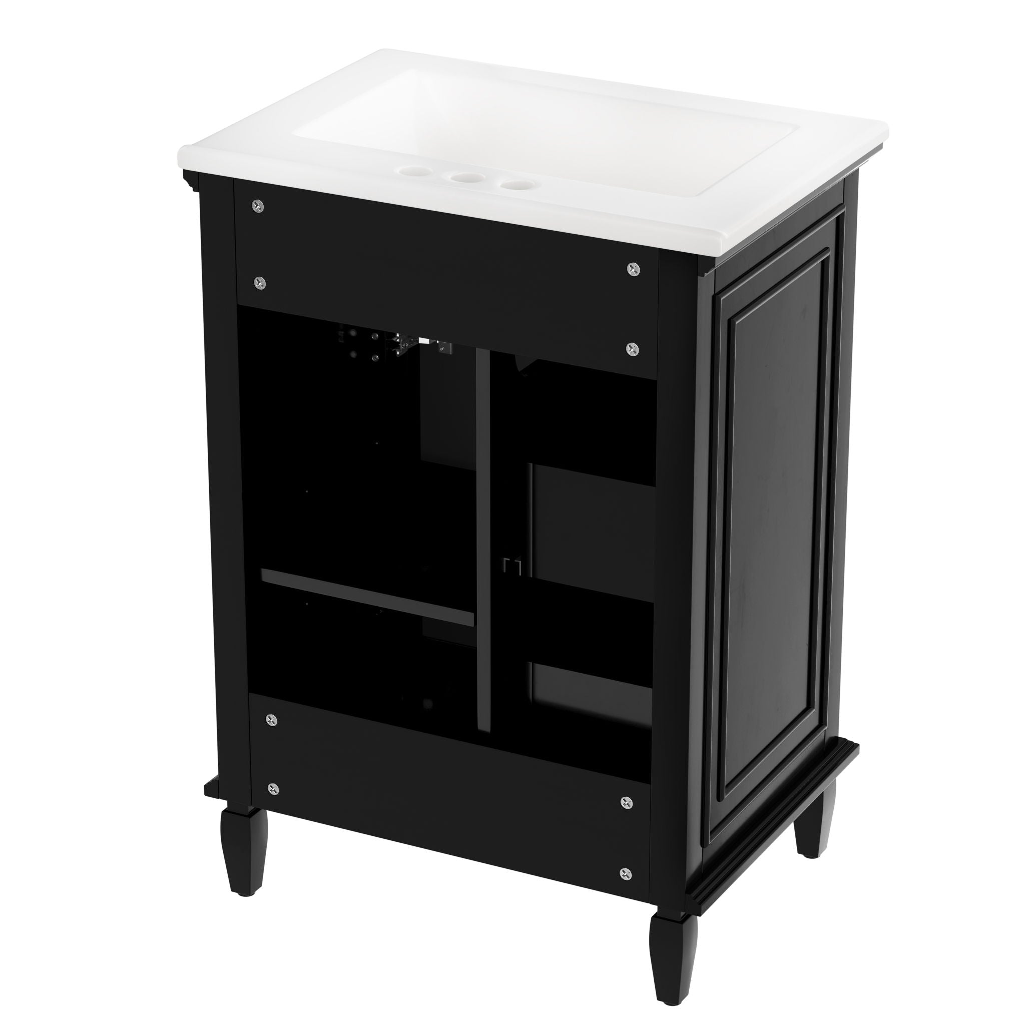 24" Bathroom Vanity With Sink, Cabinet, Adjustable Shelf, Flip Drawer & 2 Drawers - Black