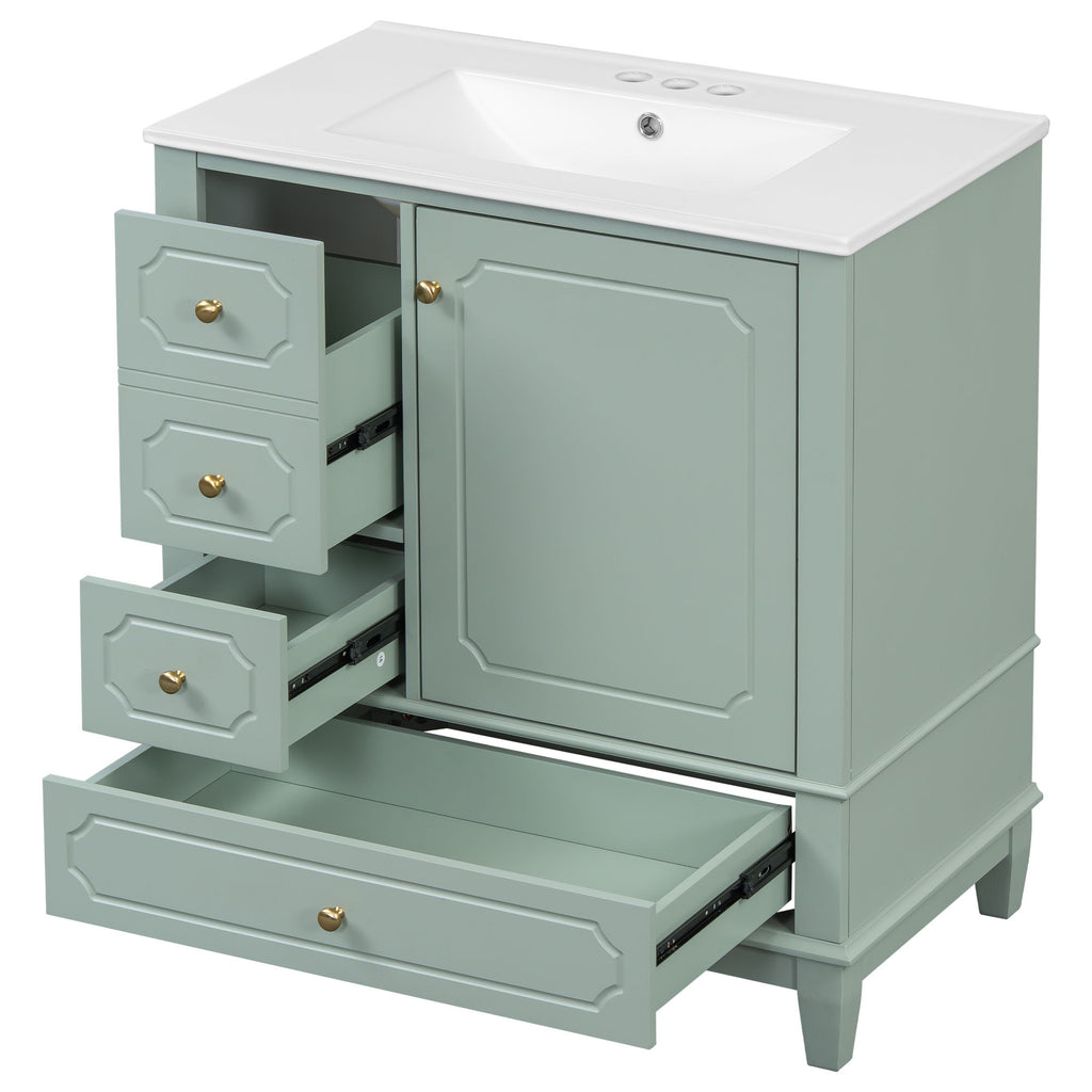 Bathroom Vanity With Sink, Freestanding Vanity Cabinet With Ceramic Basin, Soft Close Door, 3 Drawers