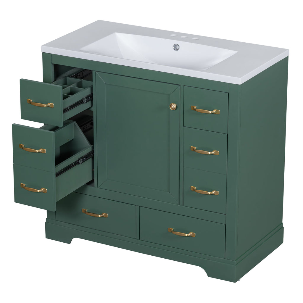 Modern Bathroom Vanity With Sink, 6 Drawers, Adjustable Shelf