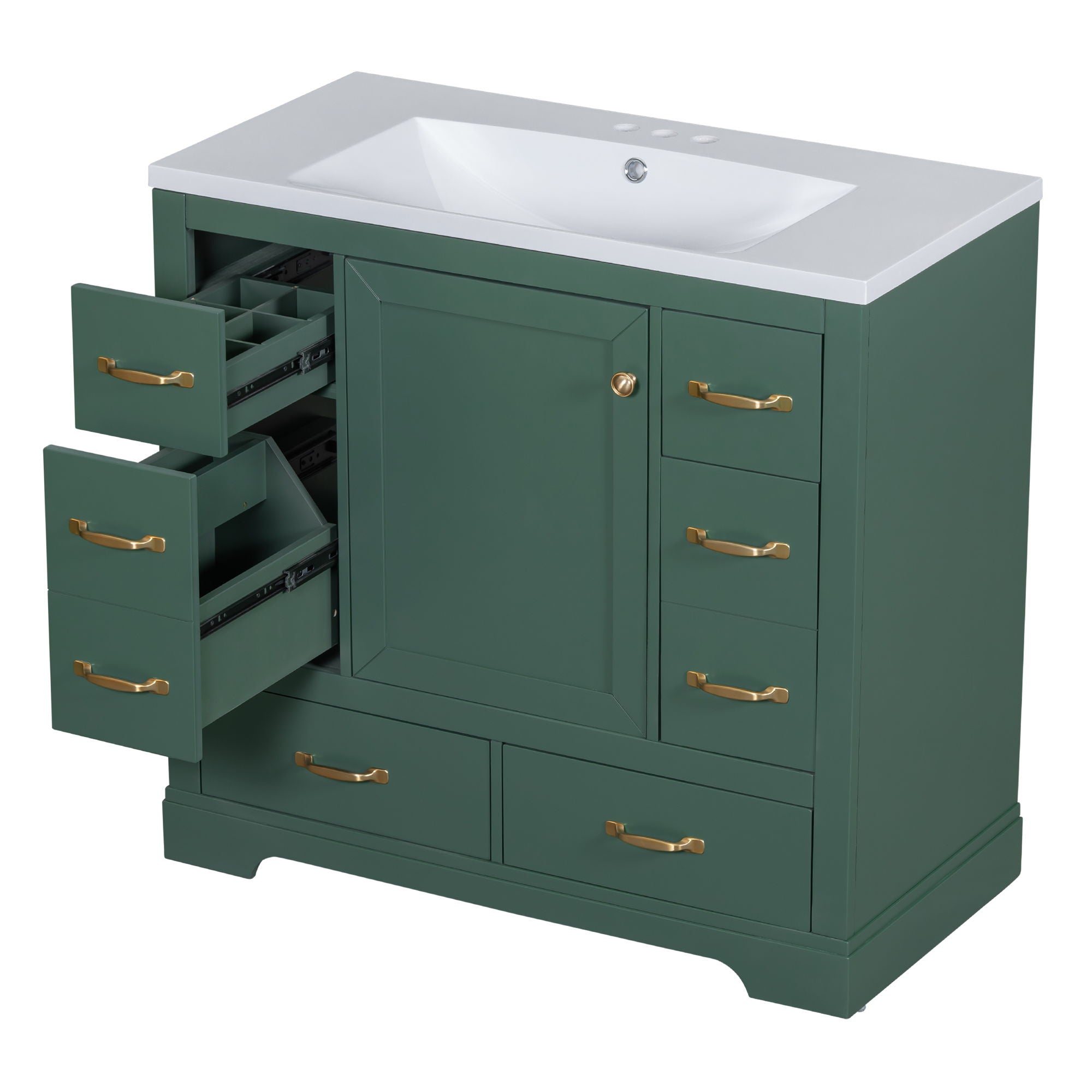 Modern Bathroom Vanity With Sink, 6 Drawers, Adjustable Shelf