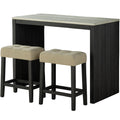 Dining Table Set With Biscuit Tufted Stools - Beige / Black / Gray