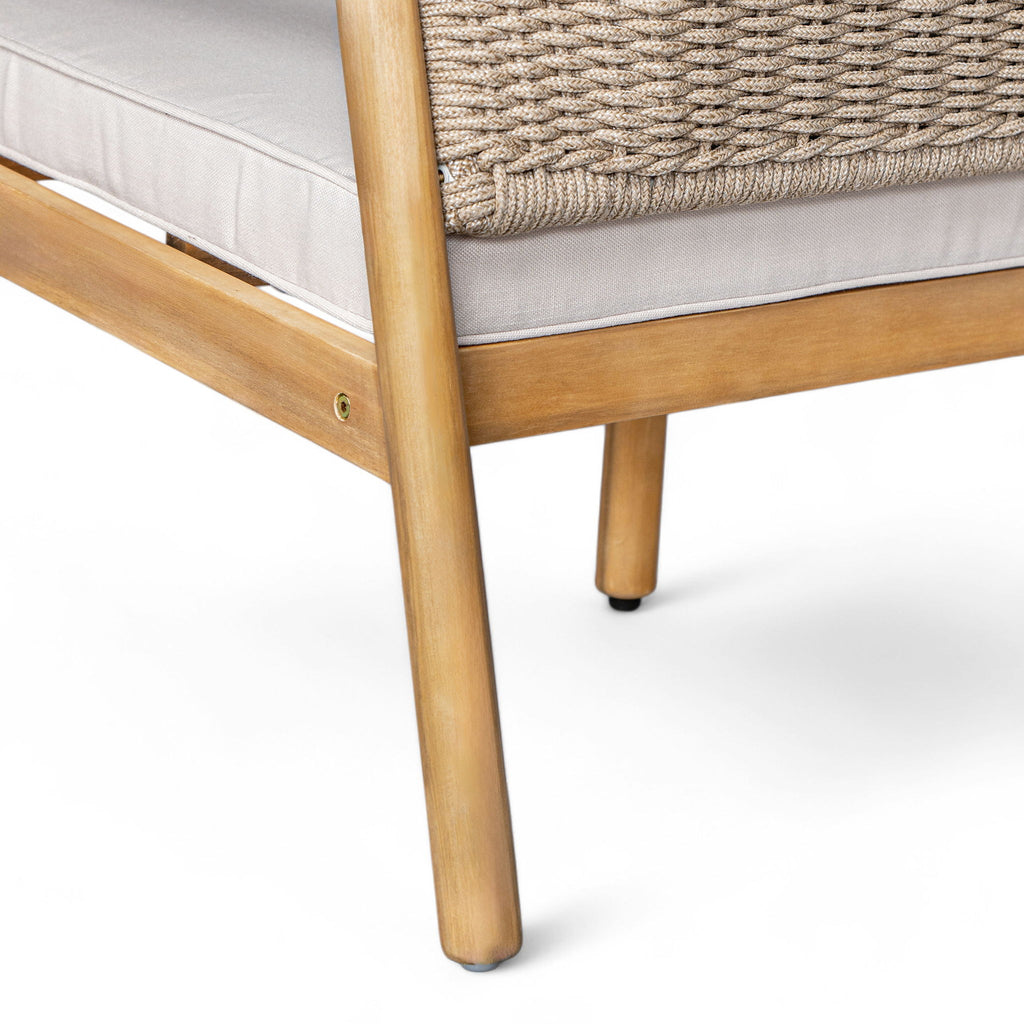 2 Piece Outdoor Acacia Wood Patio Club Chair, Patio Furniture Arm Chair With Woven Rope Backrest, Deep Seating For Porch - Light Teak / Beige