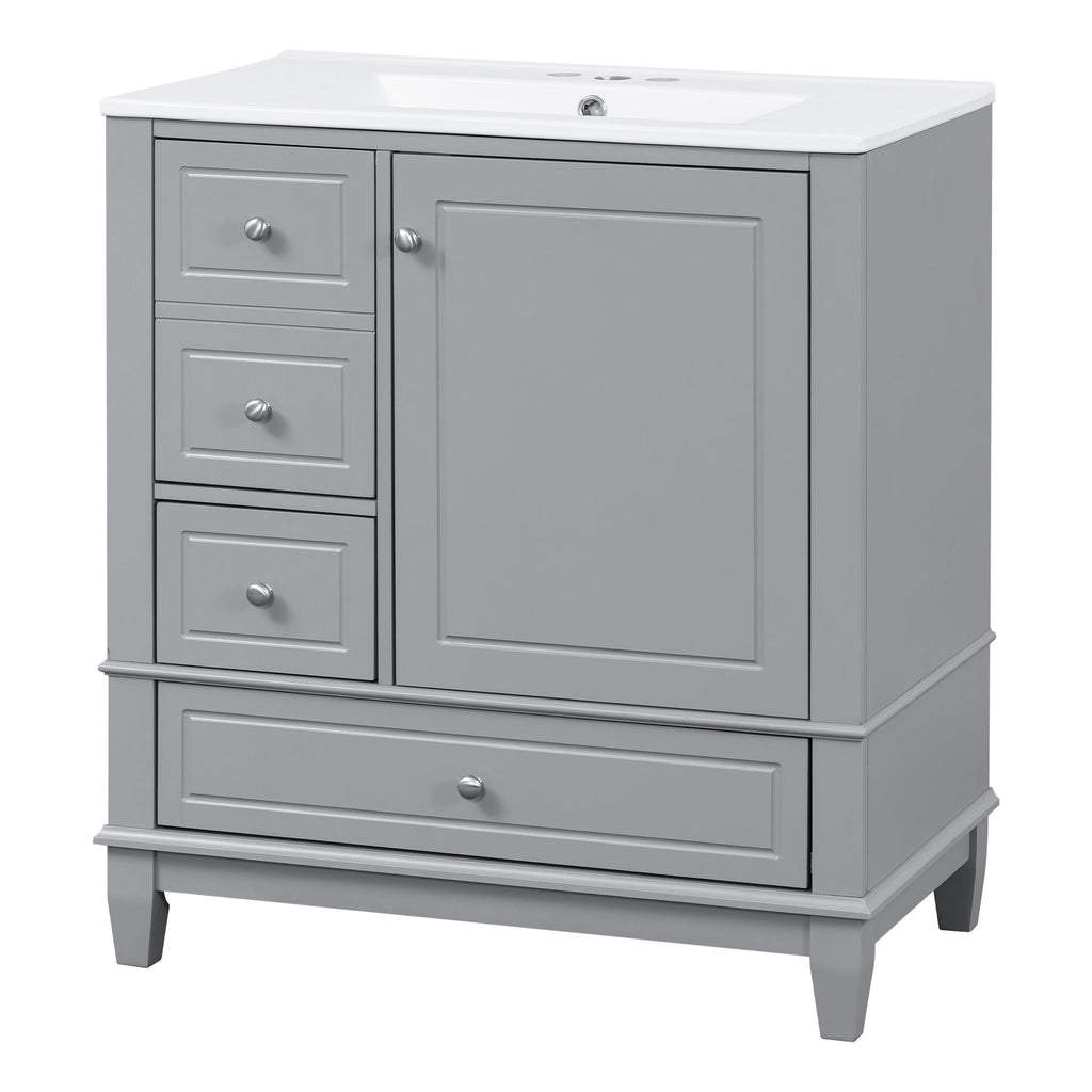 Freestanding Bathroom Vanity With Sink, Soft Close Door, 3 Drawers