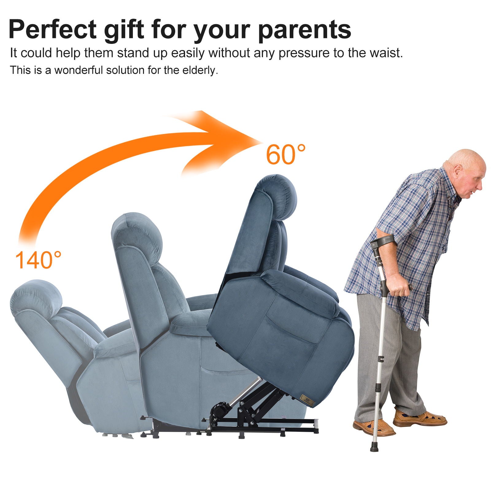 Power Lift Chair Recliner With Remote Control, Electric Reclining Sofa, Fabric Power Recliner For Living Room - Navy Blue