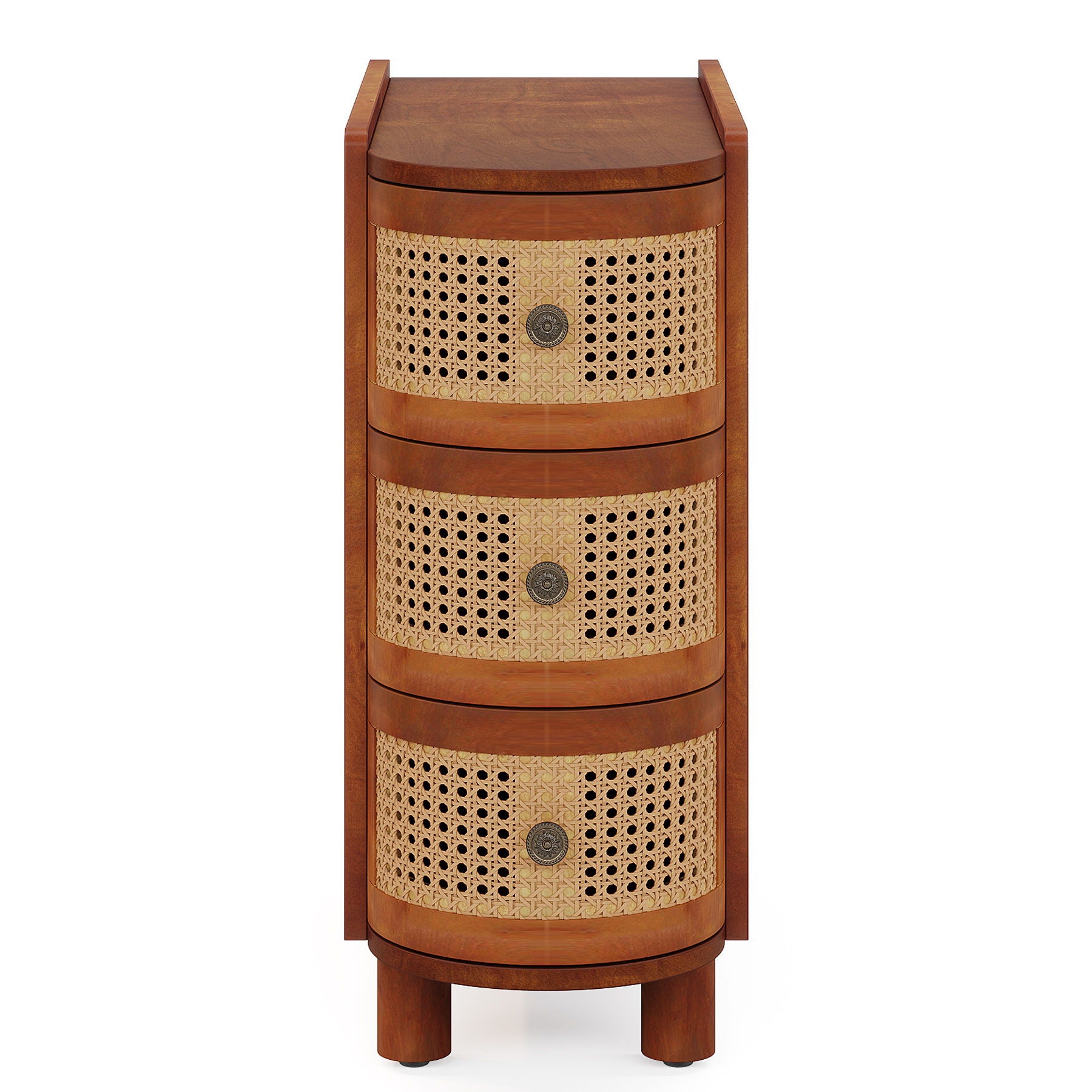 Narrow 3 Drawer End Table, Compact Nightstand For Living Room - Brown Oak