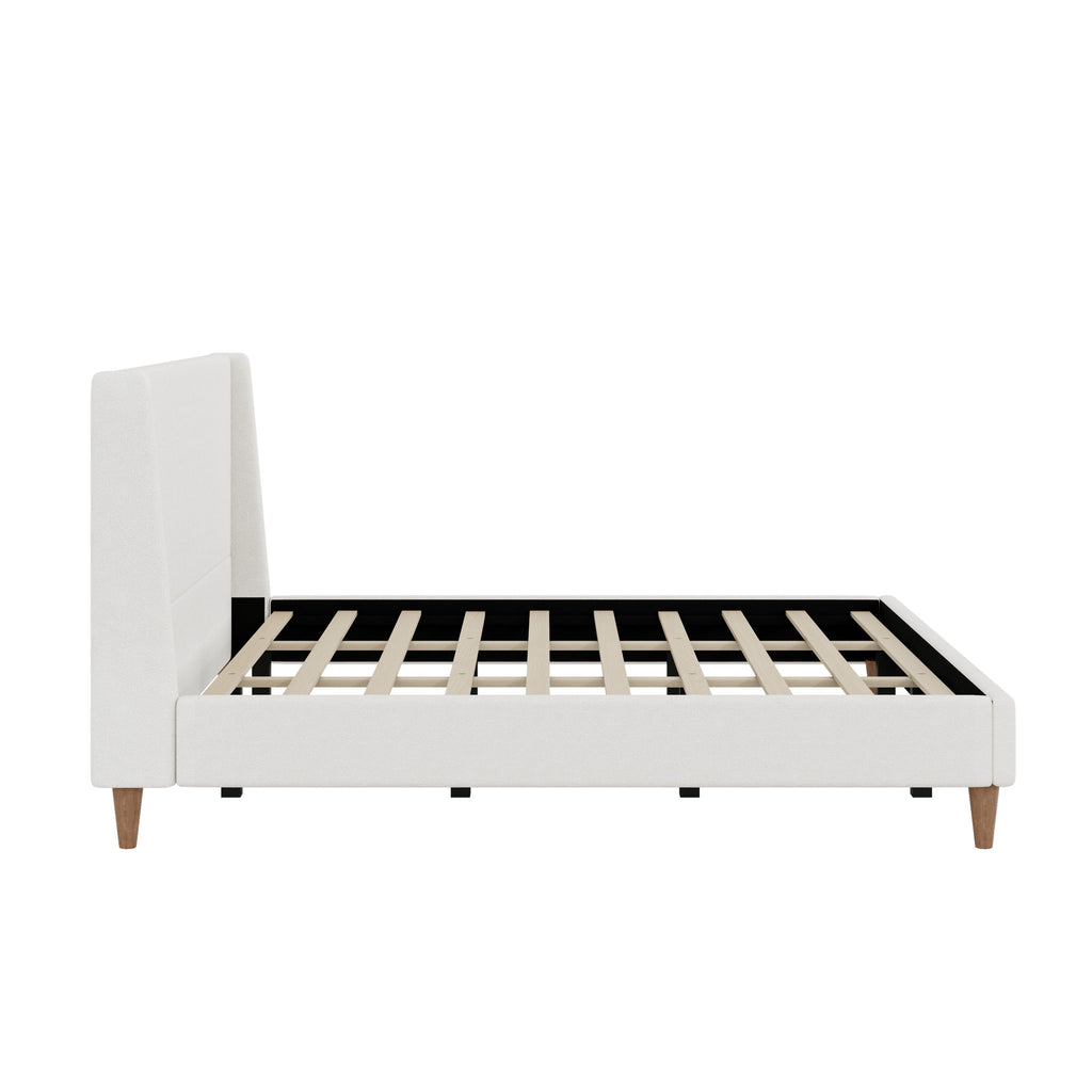 Upholstered Modern Platform Bed With Wingback Headboard