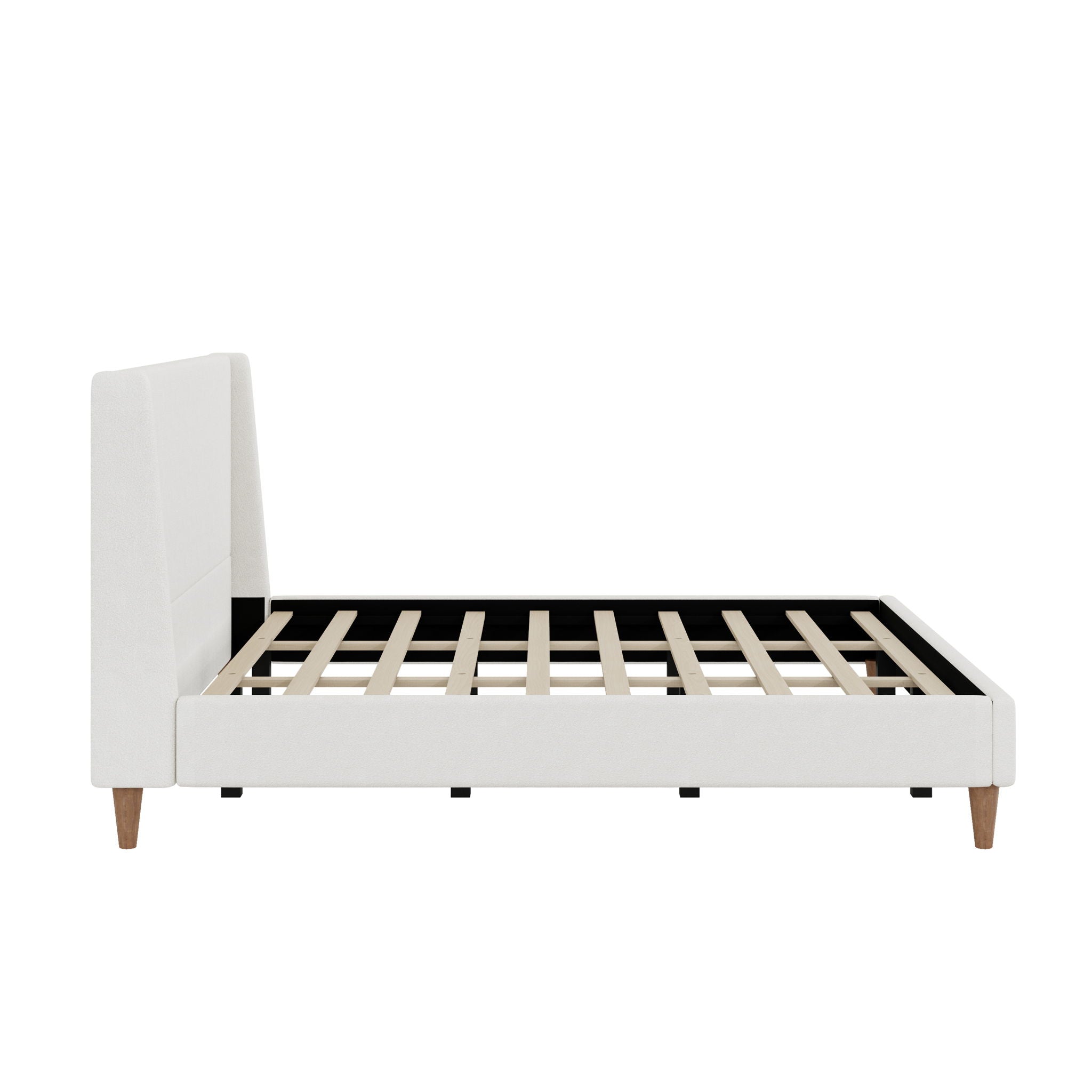 Upholstered Modern Platform Bed With Wingback Headboard