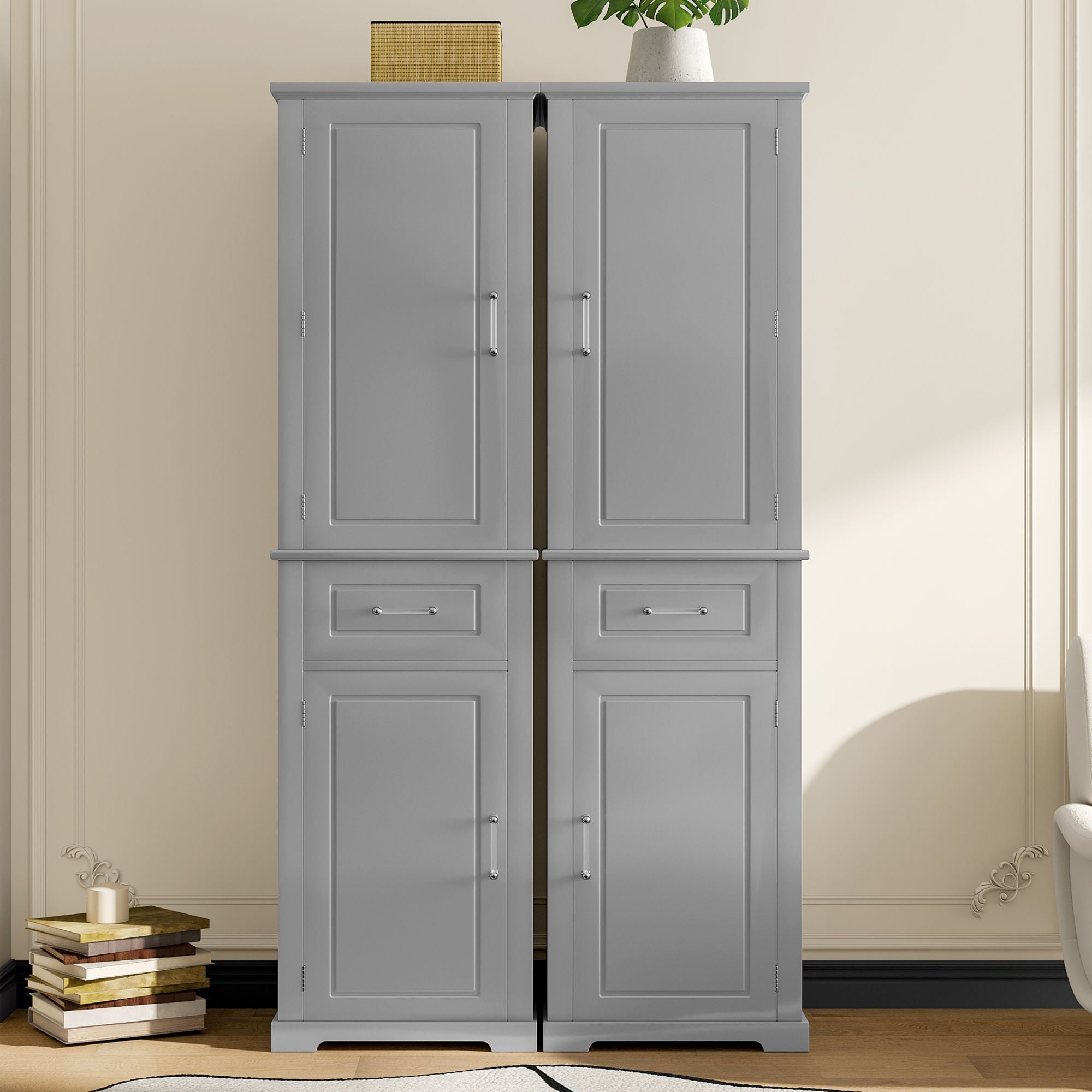 Tall Freestanding Bathroom Storage Cabinet With Adjustable Shelf, 2 Door Design