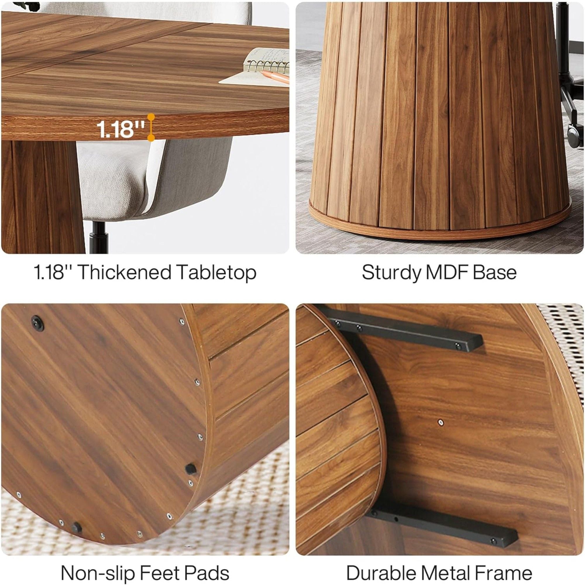 Oval Conference Table, Meeting Room Table With Cylindrical Base - Brown