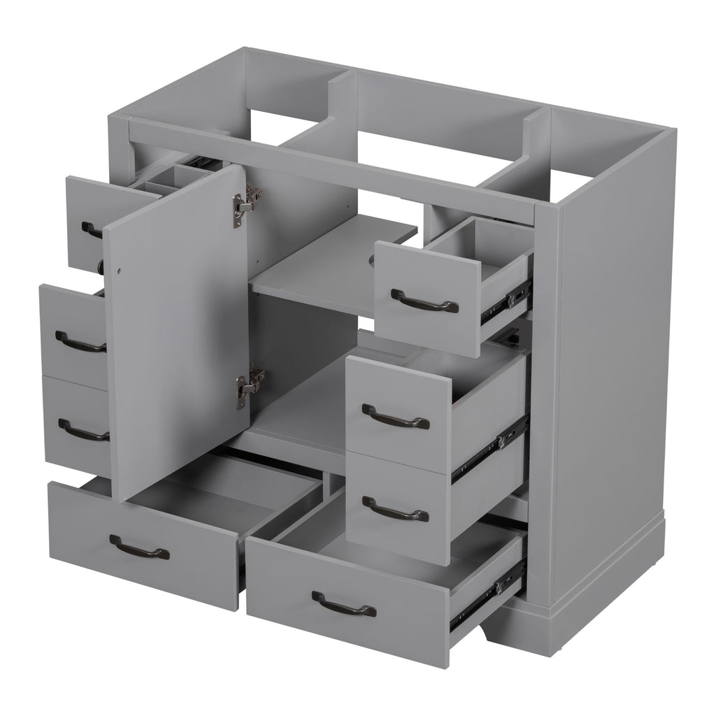 Modern Bathroom Vanity Base Only, 6 Drawer Storage With Adjustable Shelf