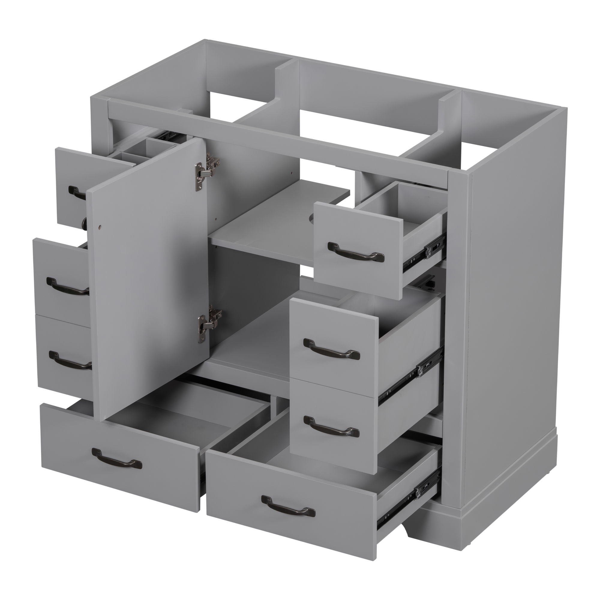 Modern Bathroom Vanity Base Only, 6 Drawer Storage With Adjustable Shelf