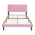 Modern Upholstered Platform Bed Frame With Button Tufted Fabric Headboard