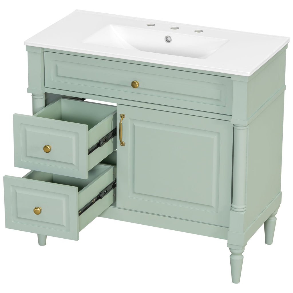 Freestanding Bathroom Vanity With Sink, Adjustable Shelf, Flip Drawer