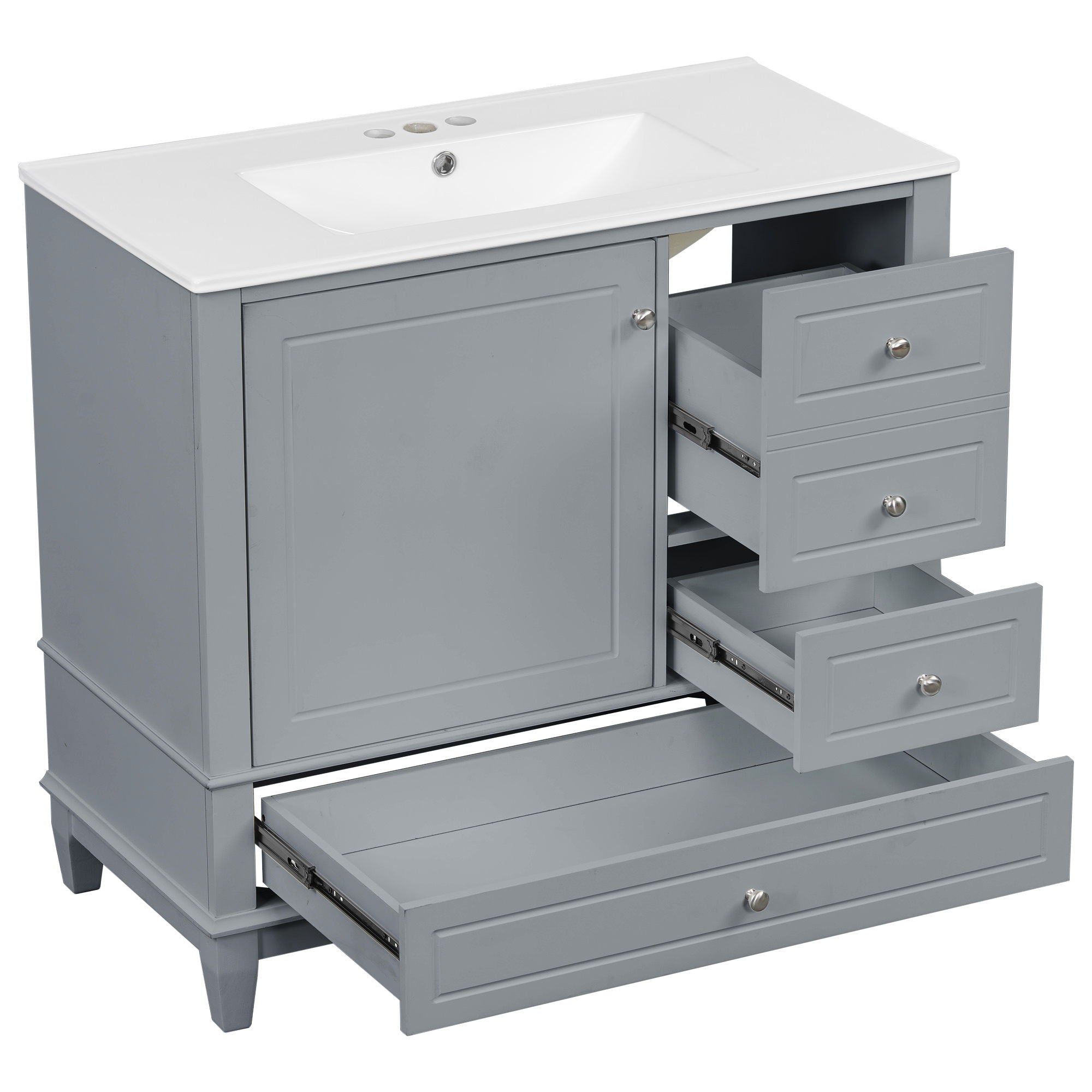 Modern Bathroom Vanity With Sink, 3 Drawers & Cabinet