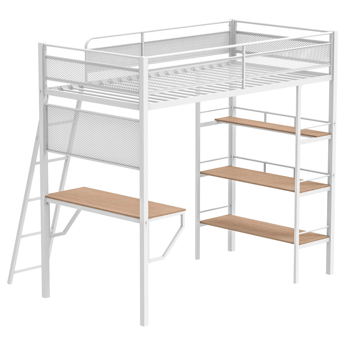 William - 3 Shelf Workstation Loft Bed With Built-In Desk And Storage