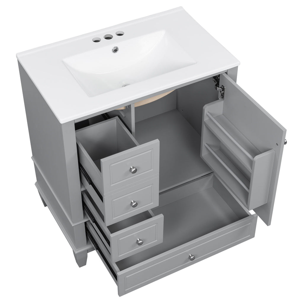 Freestanding Bathroom Vanity With Sink, Soft Close Door, 3 Drawers