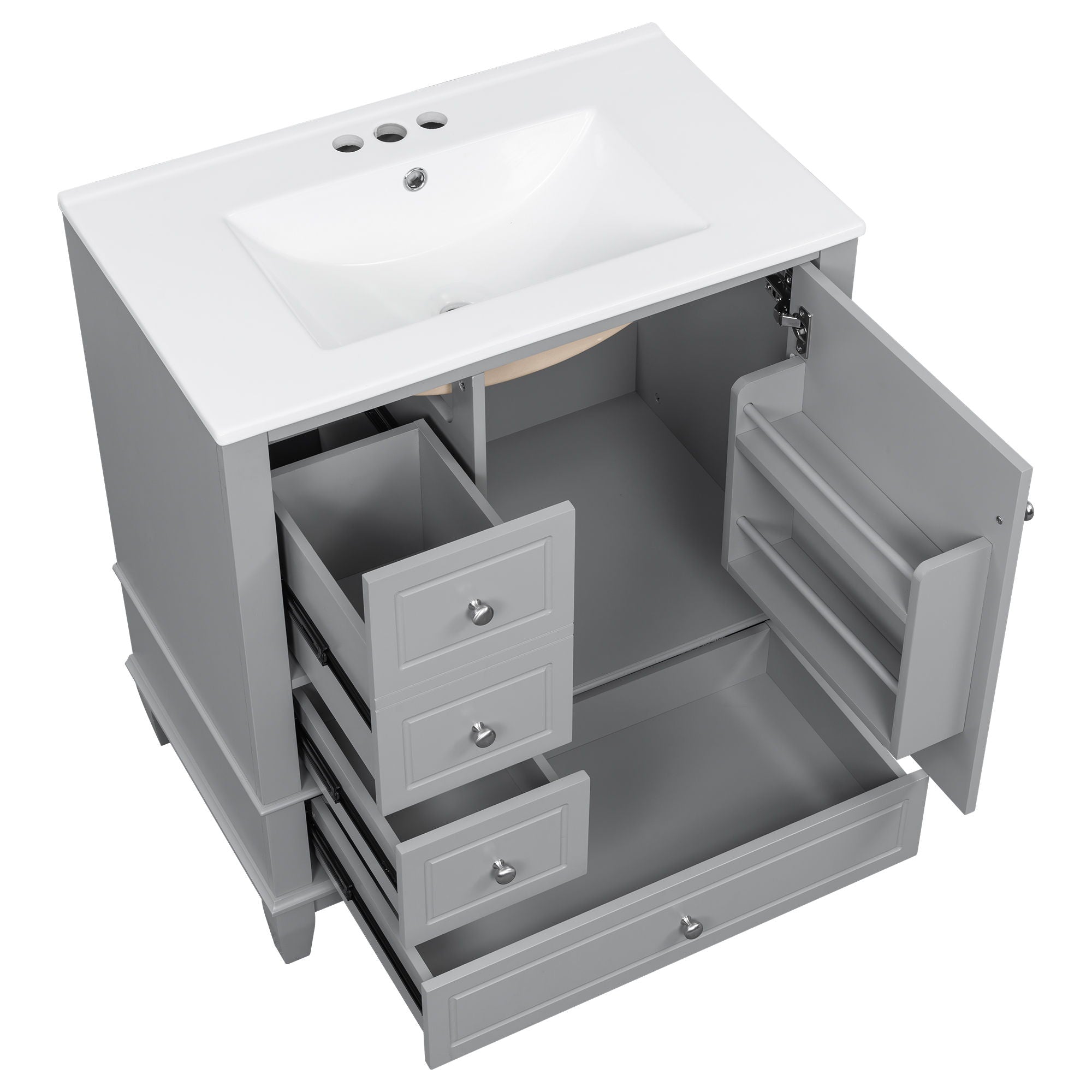 Freestanding Bathroom Vanity With Sink, Soft Close Door, 3 Drawers