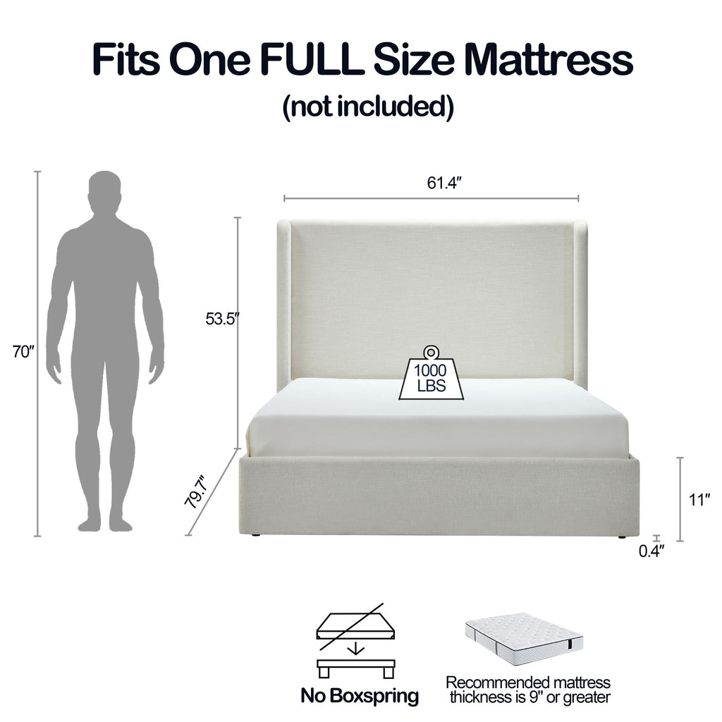 Carmen - Full Size Upholstered Wingback Bed - Ivory