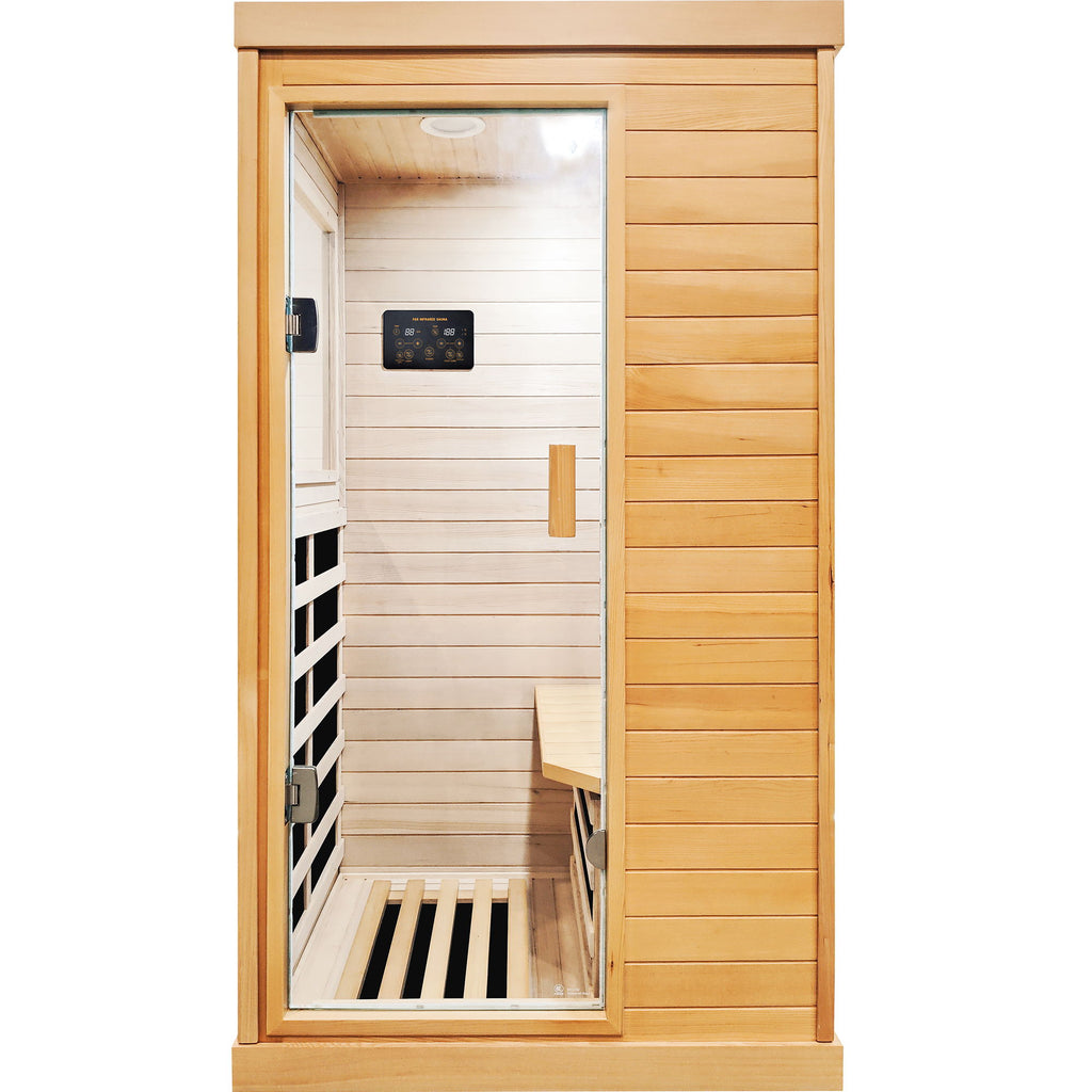 Infrared Sauna Room Single Room With Hemlock Frame, 6 Heating Plates, Built-In Lights And Bluetooth Audio - Natural