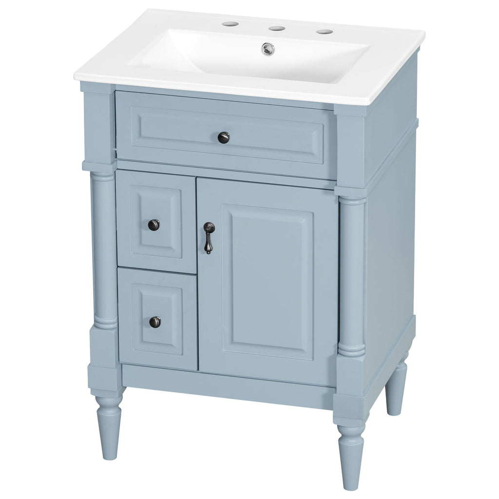 Freestanding Bathroom Vanity With Sink, Adjustable Shelf & Flip Drawer