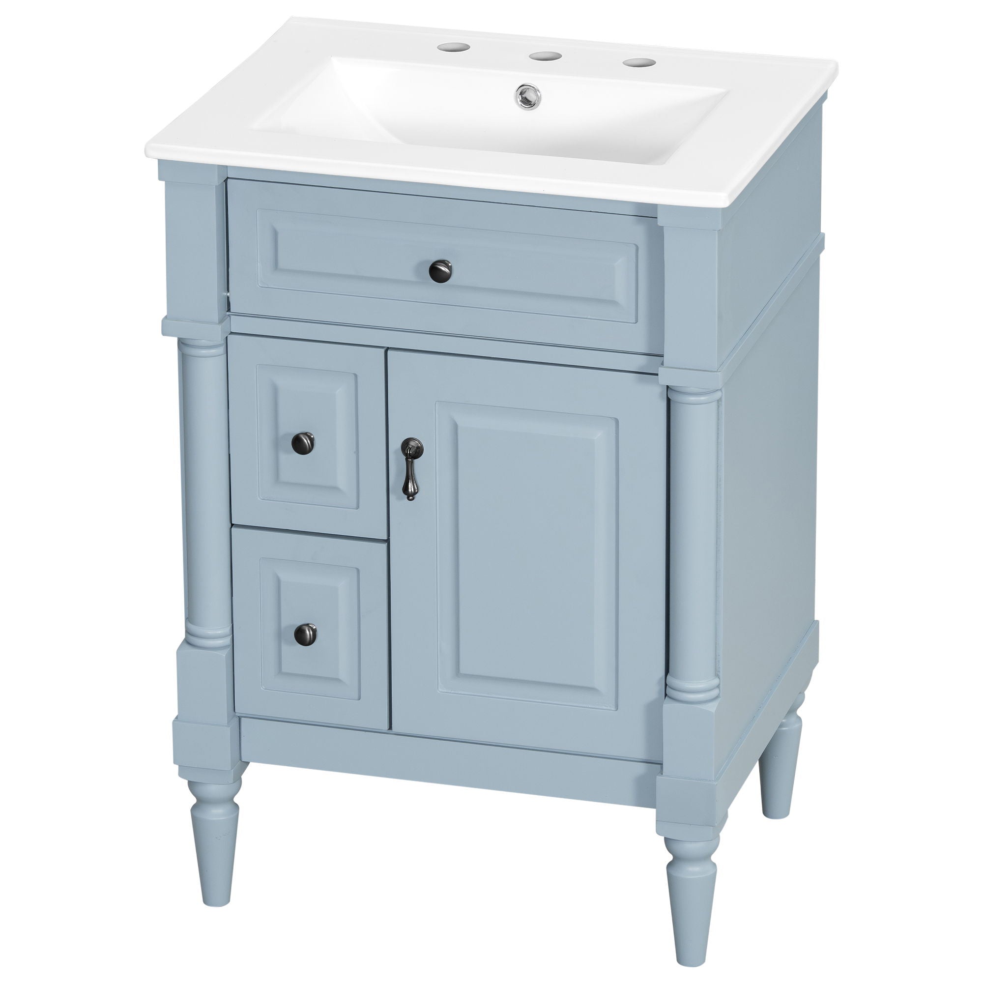 Freestanding Bathroom Vanity With Sink, Adjustable Shelf & Flip Drawer