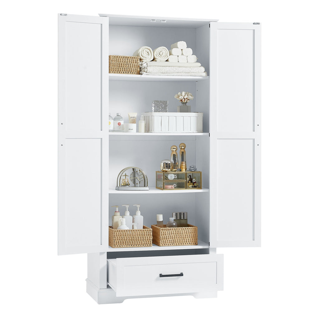 Tall Bathroom Storage Cabinet With 2 Doors And 2 Drawer, Adjustable Shelf - White