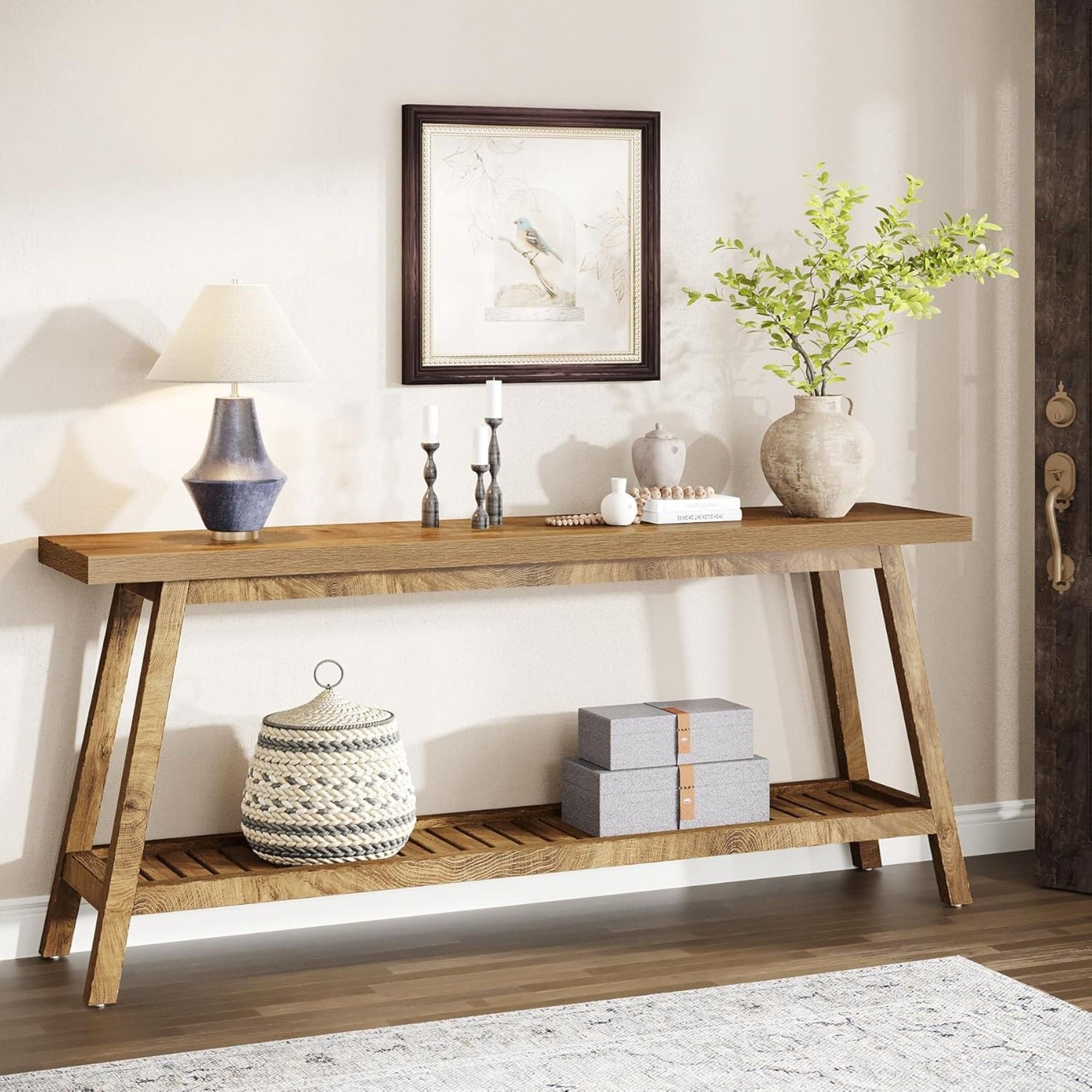 Extra Long Console Table With 2 Tier Open Storage
