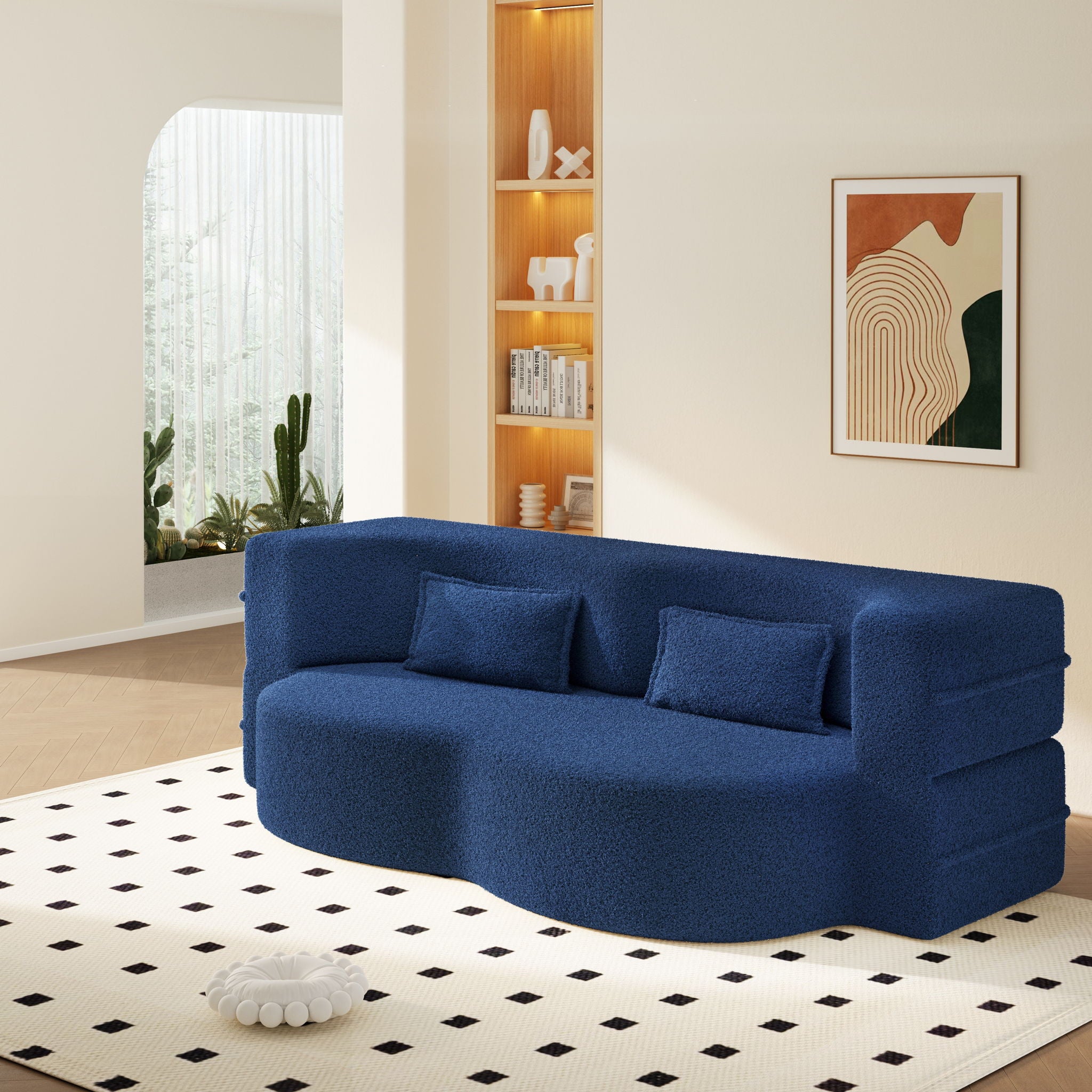 Modern Floor Sleeper Sofa Bed With 2 Pillows, Convertible Twin Size Folding Mattress For Living Room
