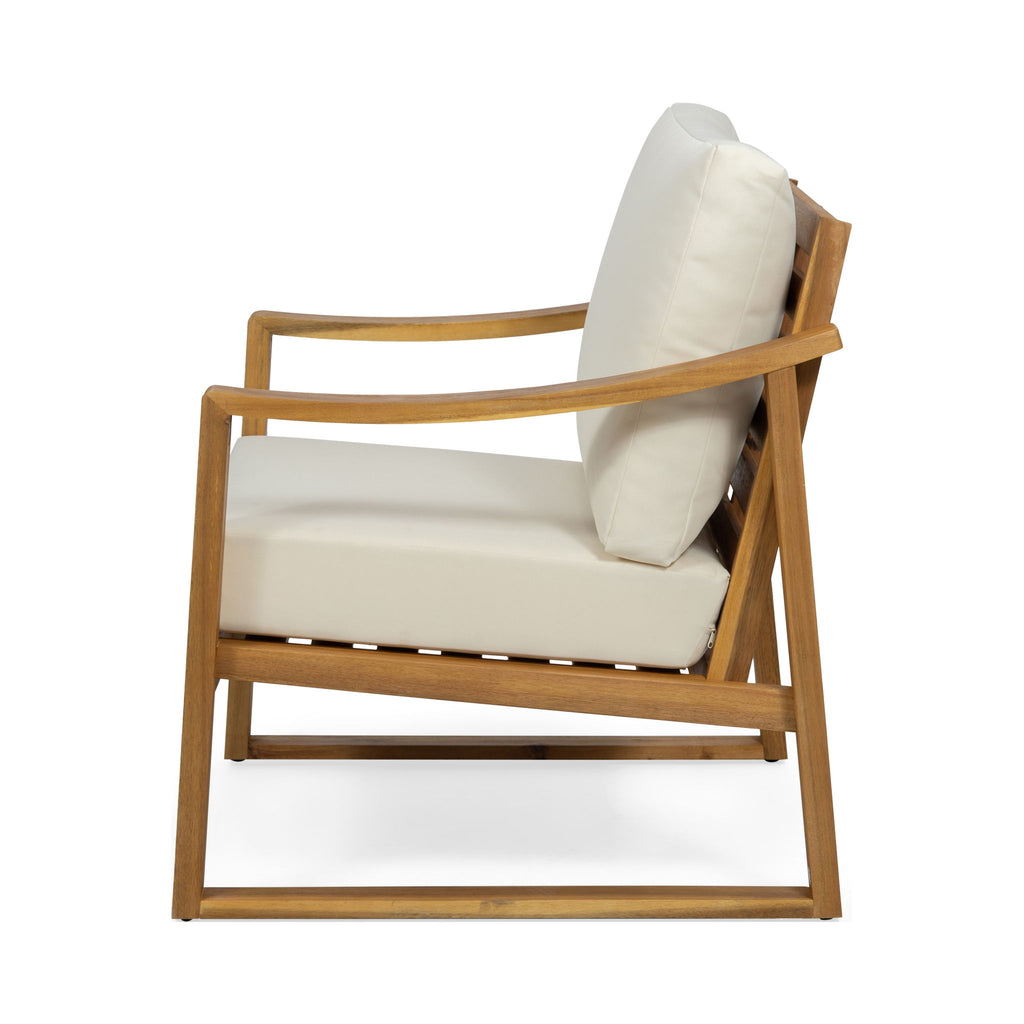Outdoor Acacia Wood Club Chairs With Water Resistant Cushions - Teak / Beige