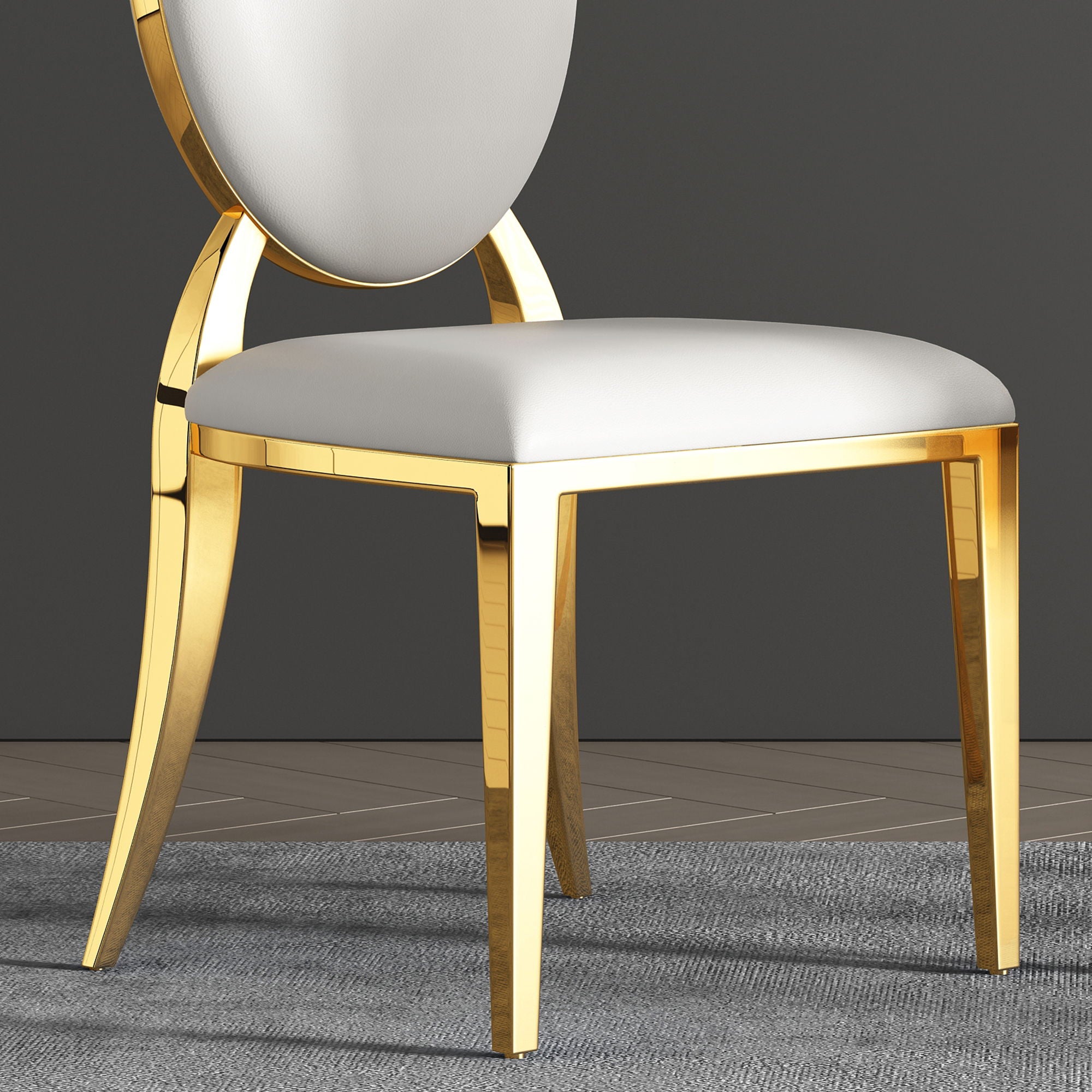 Dining Chair (Set of 2), Oval Backrest Design And Stainless Steel Legs - White