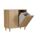 Sloping Laundry Basket With Removable Inner Bin, Concealed Storage Cabinet For Bathroom - Oak