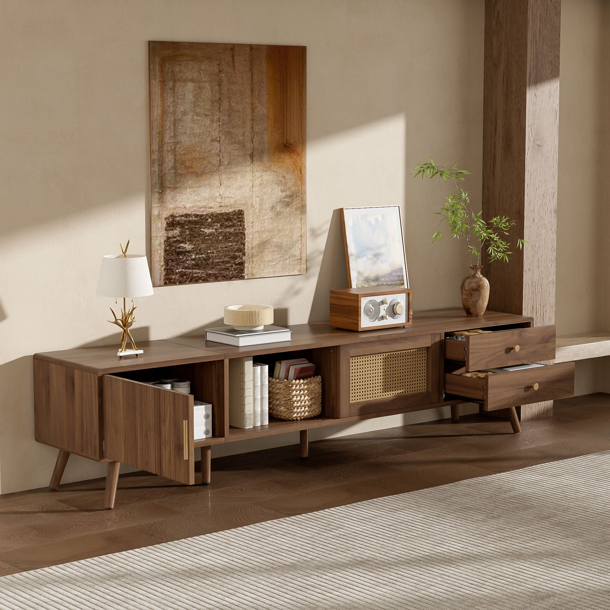 TV Stand With Storage Cabinets - Natural