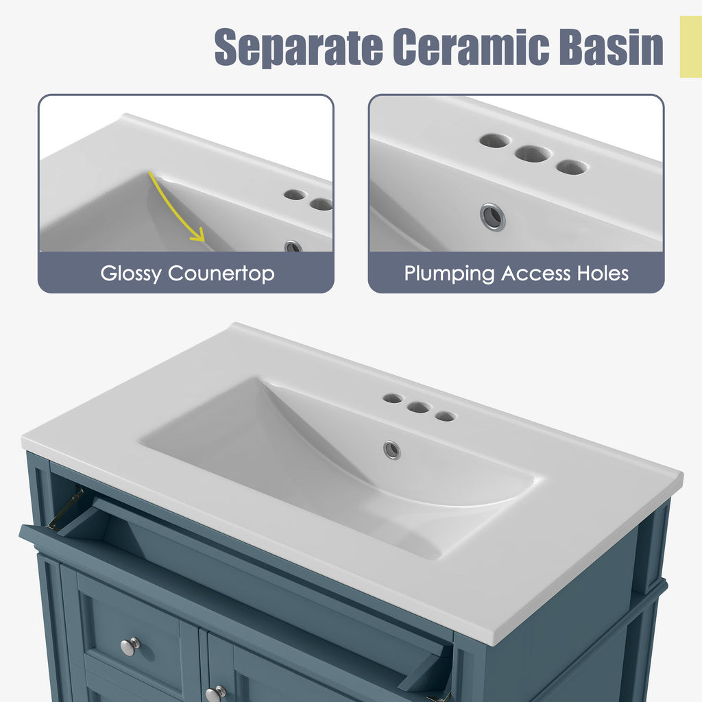 Bathroom Vanity With Medicine Cabinet, Royal Mirror Cabinet, Modern Bathroom Storage Cabinet With 2 Soft Closing Doors And 4 Drawers