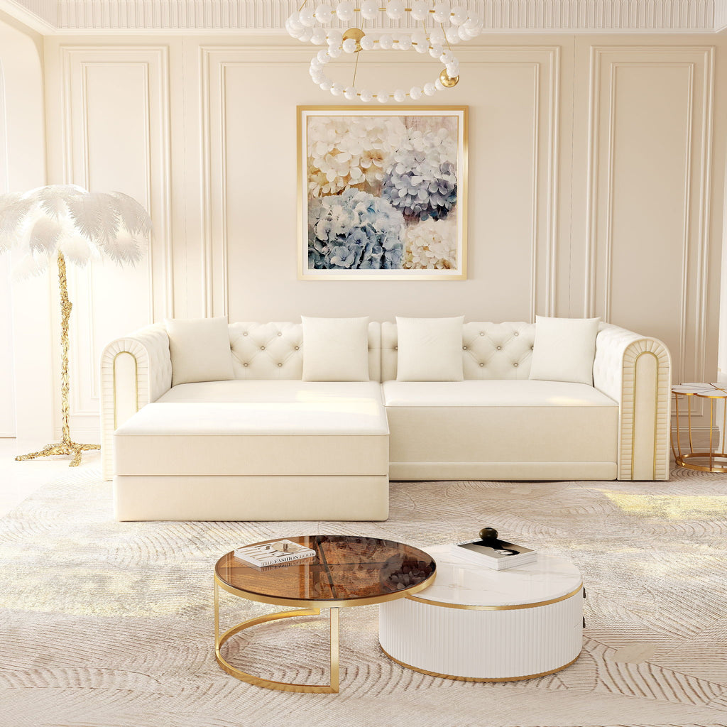 3-In-1 Convertible Sleeper Sofa With Movable Ottoman For Living Room