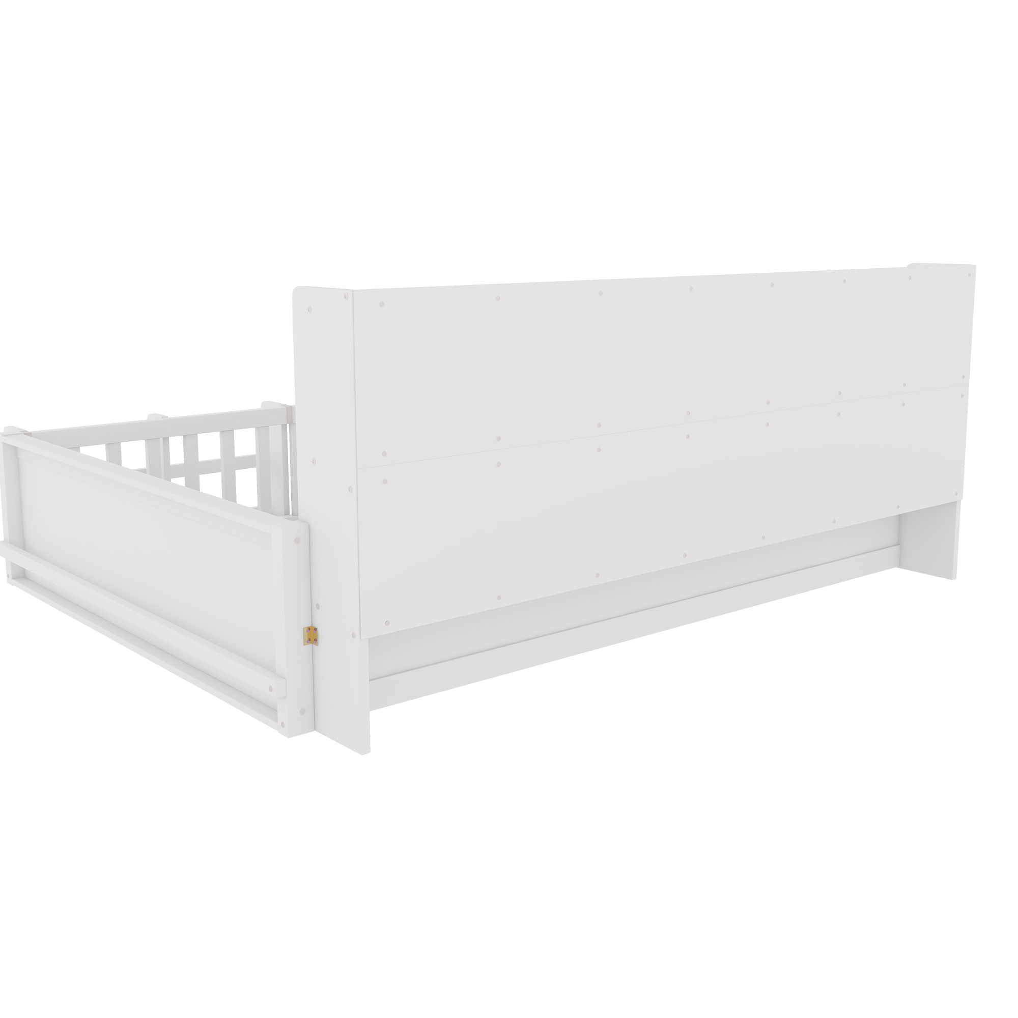 Platform Bed Frame With Guardrail, Storage Shelves & Bookshelf