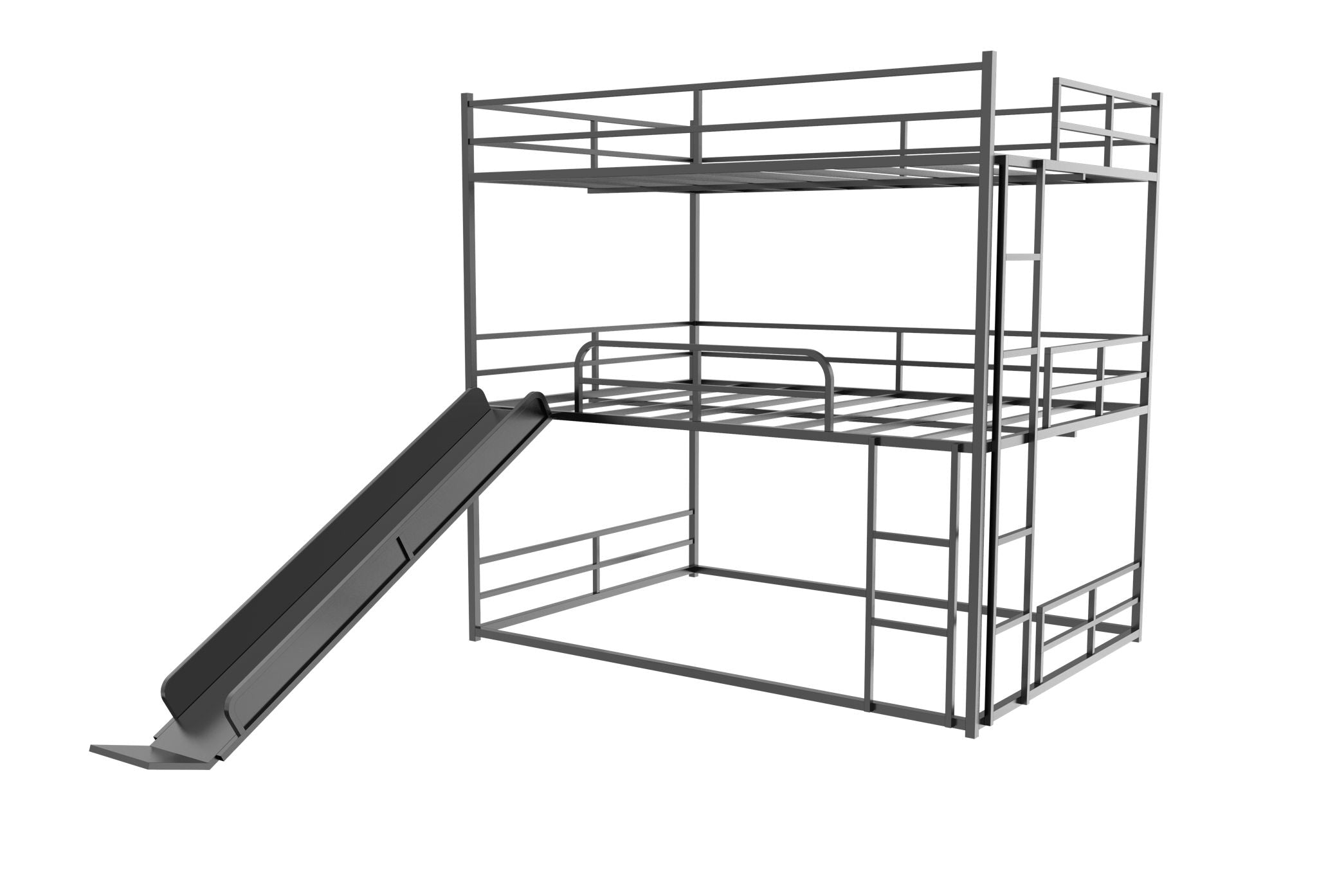 Full Size House Loft Bed With Slide And Ladder - Black