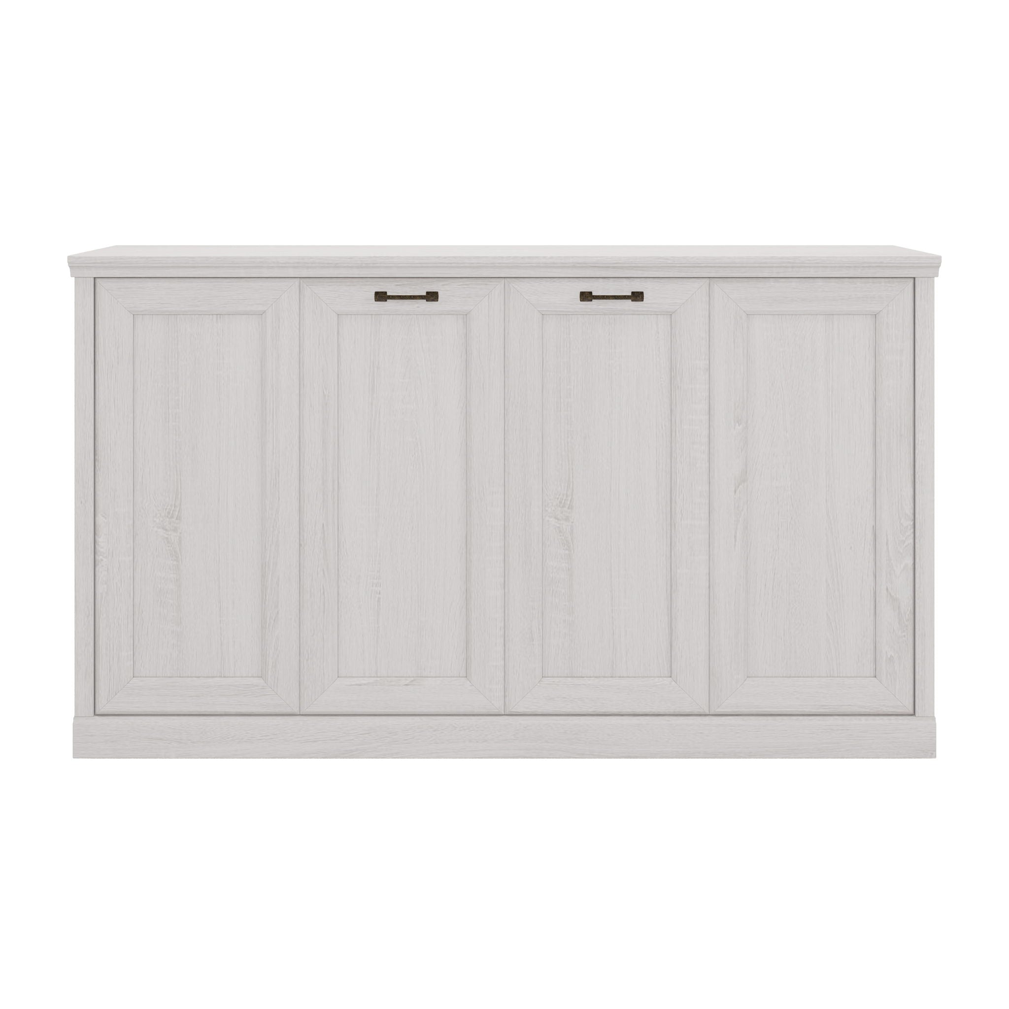 Twin Size Horizontal Murphy Bed With Dual Piston System, Space Saving Wall Bed Folds Into Cabinet - Rustic White