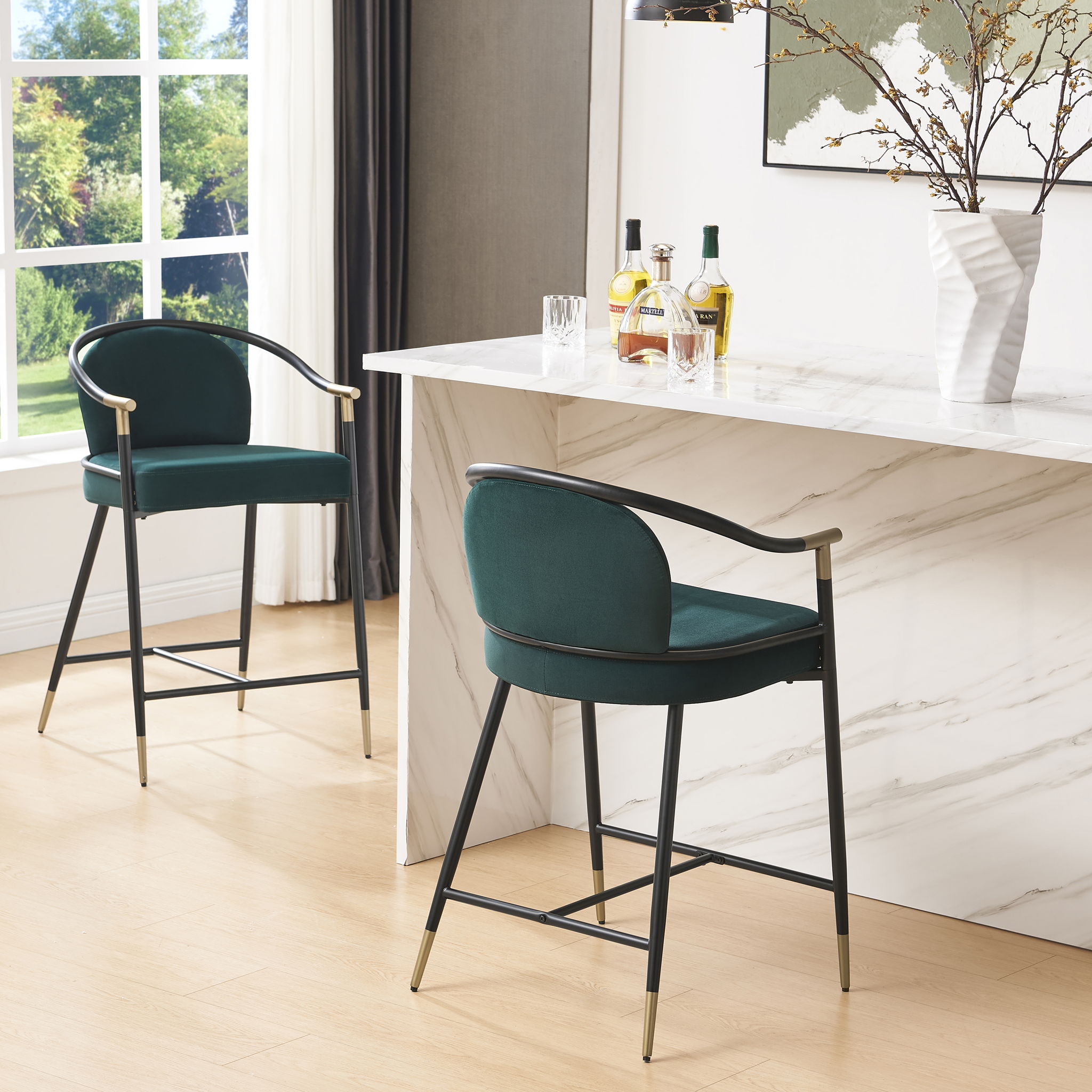 Contemporary Upholstered Counter Stool Set With Metal Frame