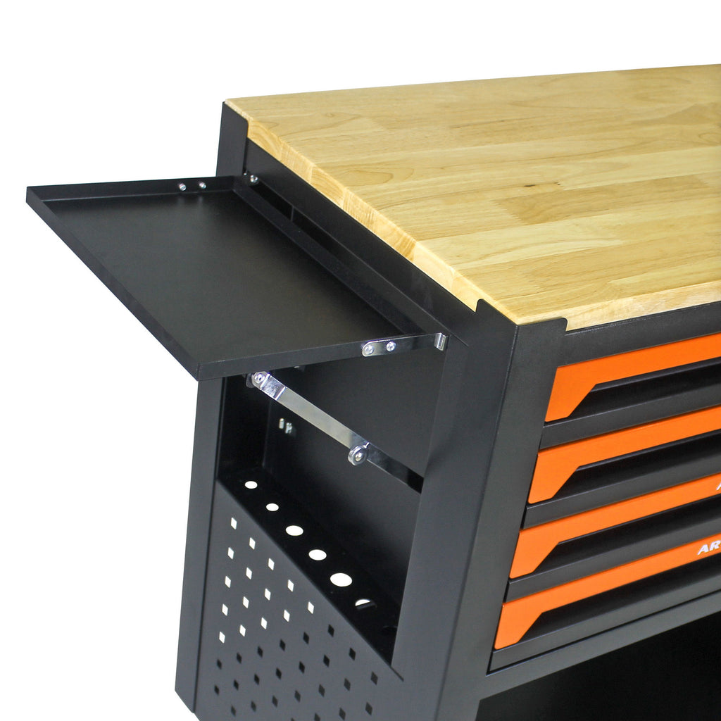 4 Drawers Multifunctional Tool Cart With Wheels And Wooden Top - Orange