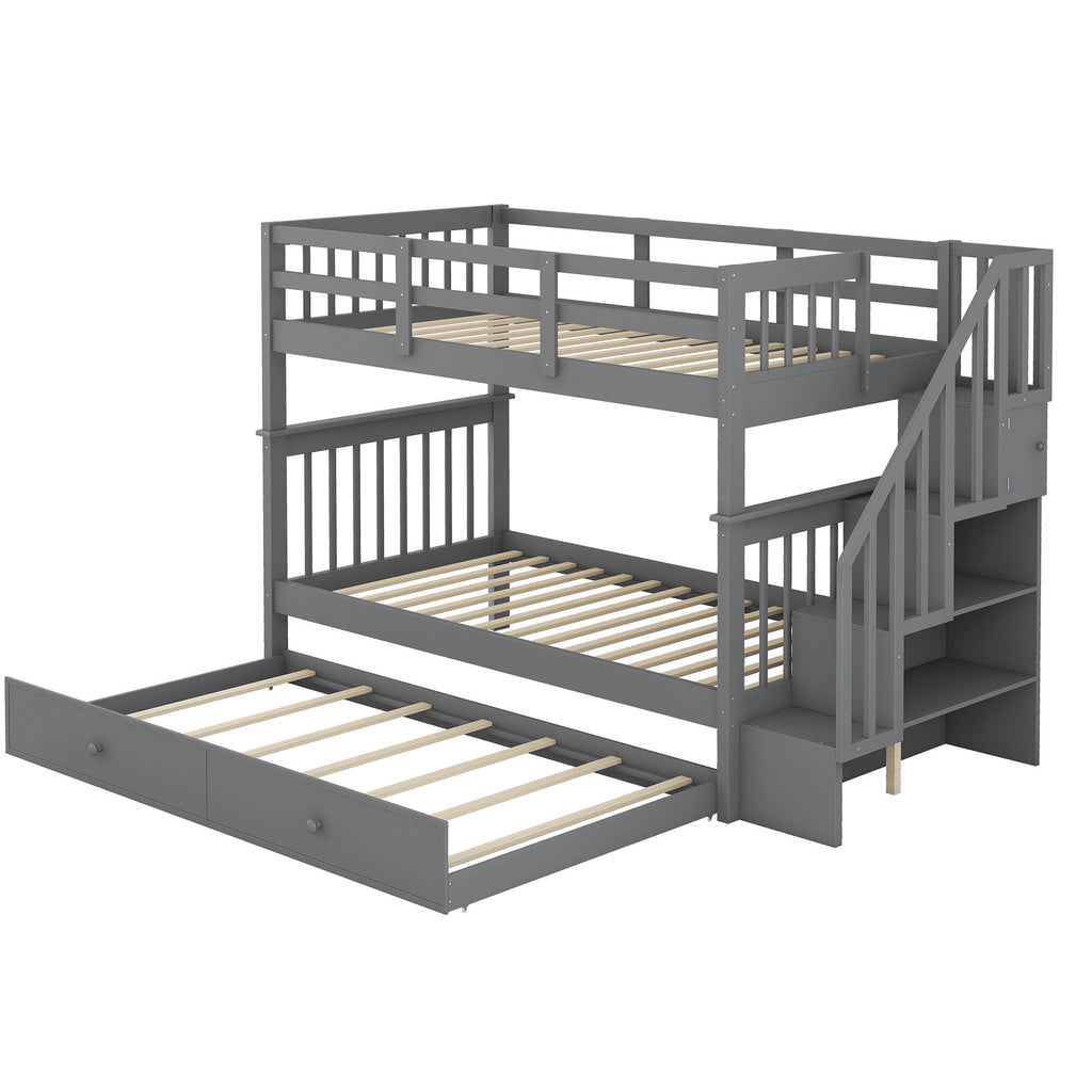 Stairway Bunk Bed & Storage And Guard Rail For Bedroom